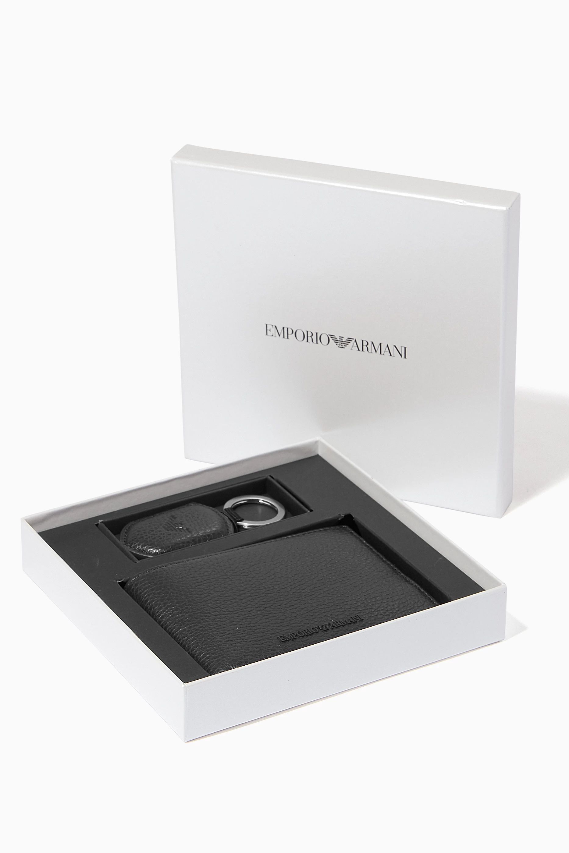 Buy Emporio Armani Black EA Wallet Keyring Gift Set in Tumbled