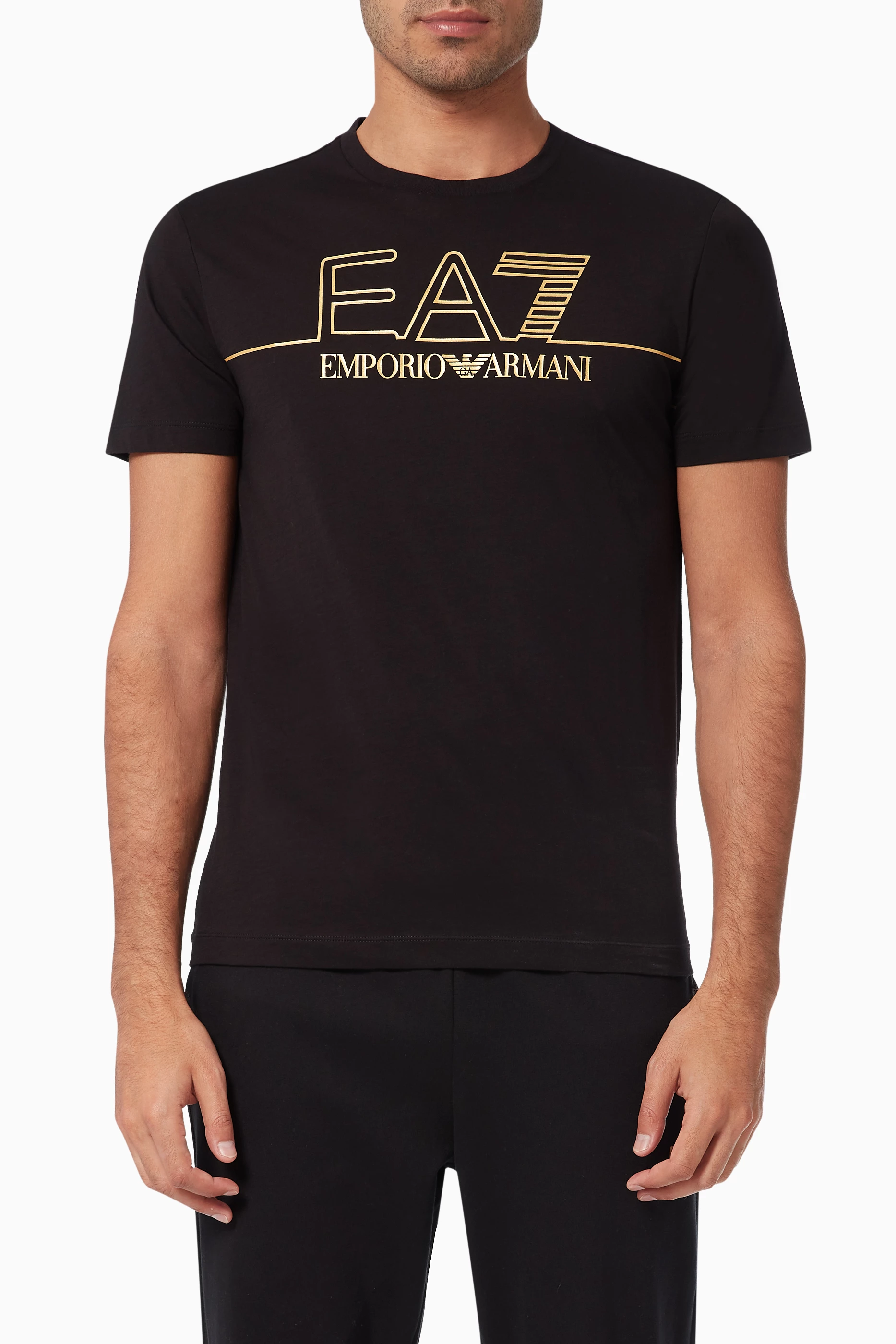 Buy Emporio Armani Black EA7 Gold Logo T shirt in Cotton Jersey