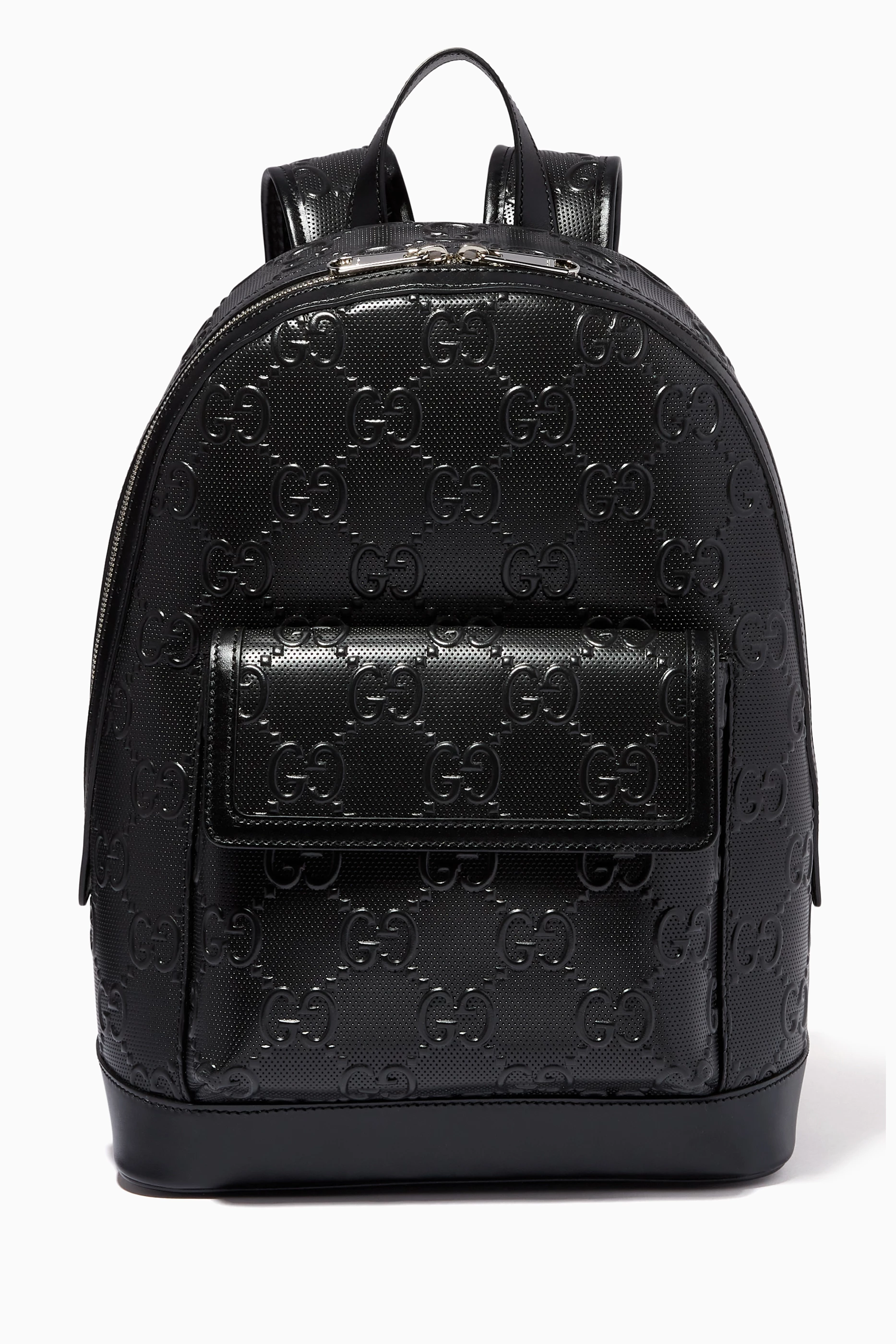 Black leather gucci backpack store