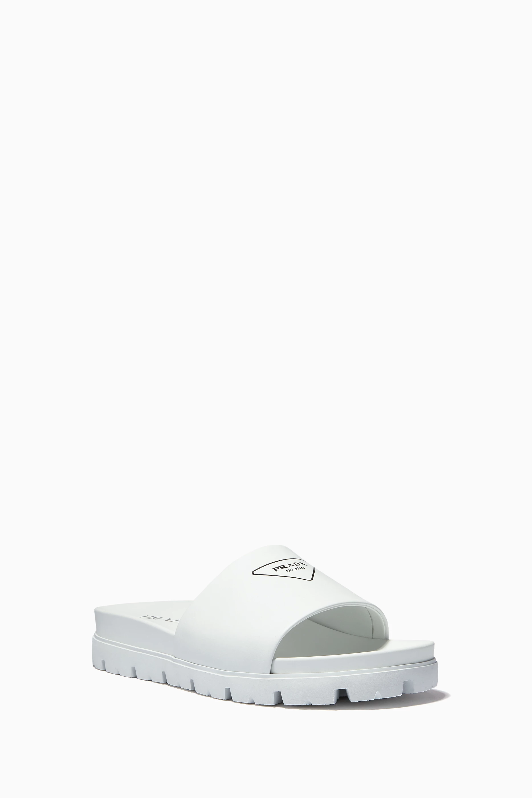 Buy Prada White Logo Slides in Leather for Men in UAE Ounass