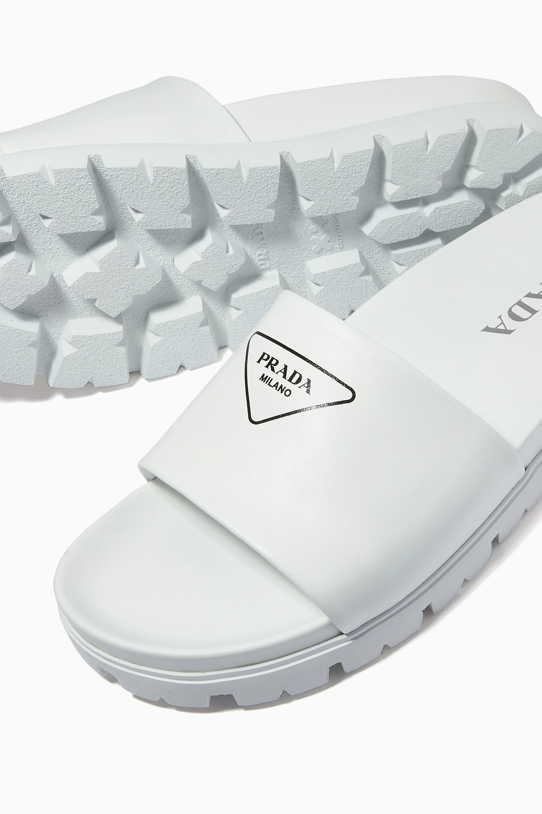 Buy Prada White Logo Slides in Leather for Men in UAE Ounass