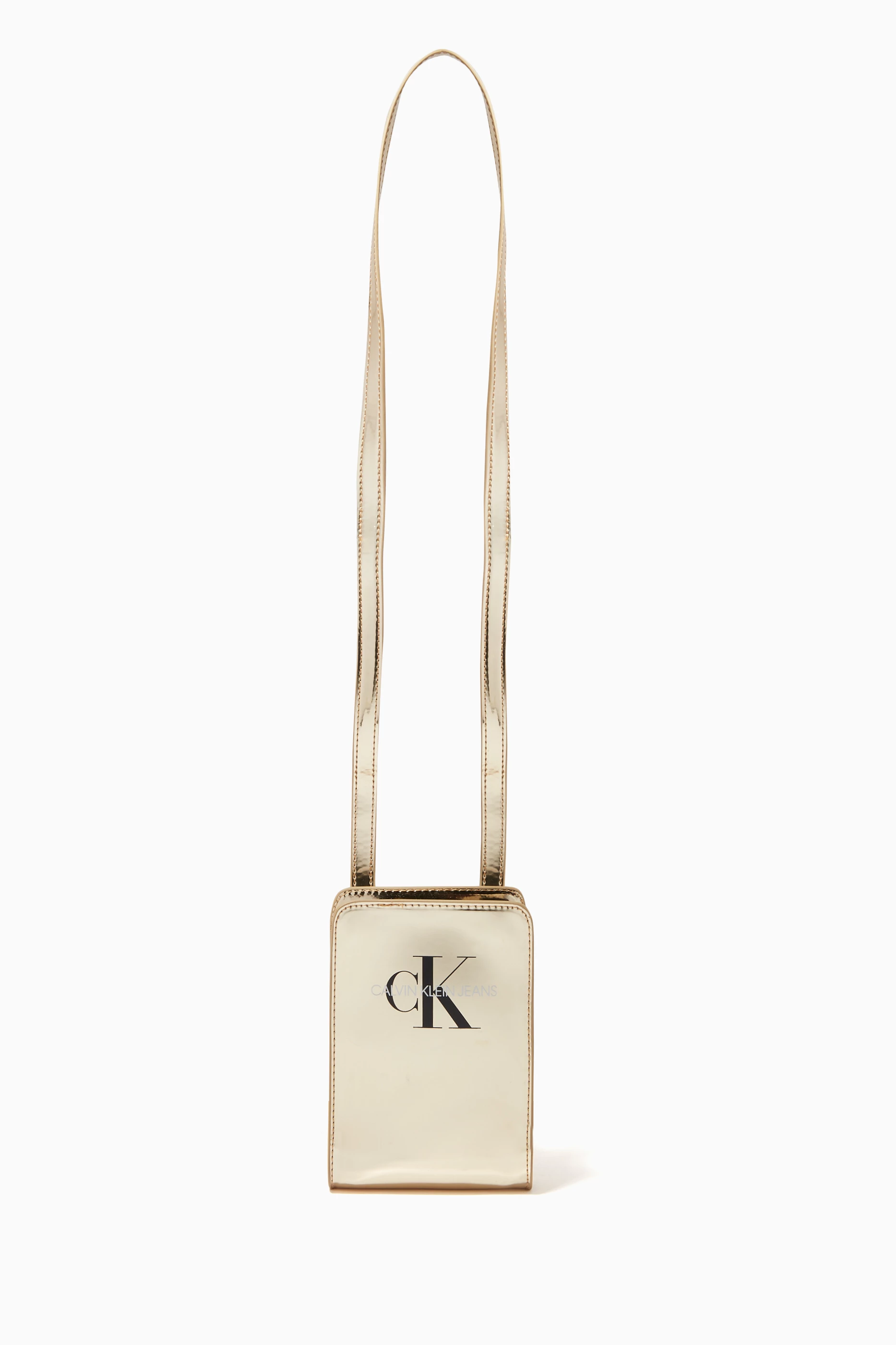 Buy Calvin Klein Gold CK Monogram Pouch Bag in Faux Metallic
