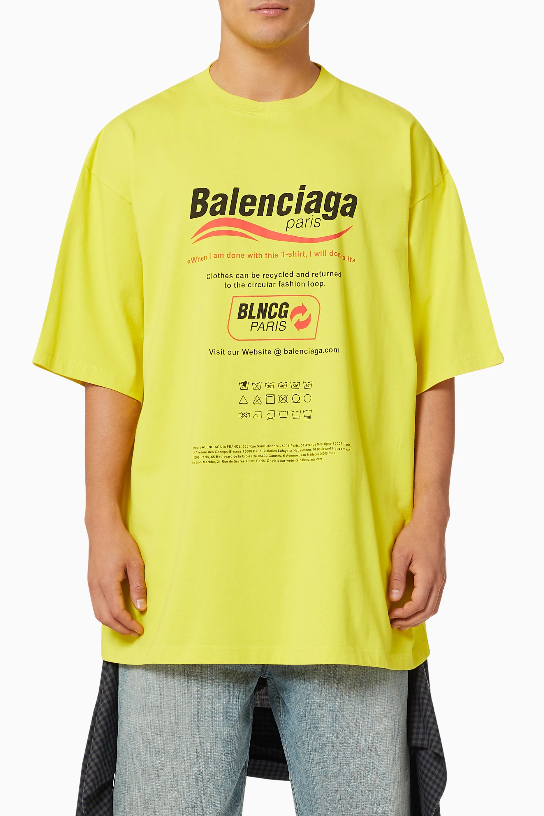 Buy Balenciaga Yellow Dry Cleaning Large Fit T shirt in Organic Vintage Jersey for UNISEX in UAE Ounass