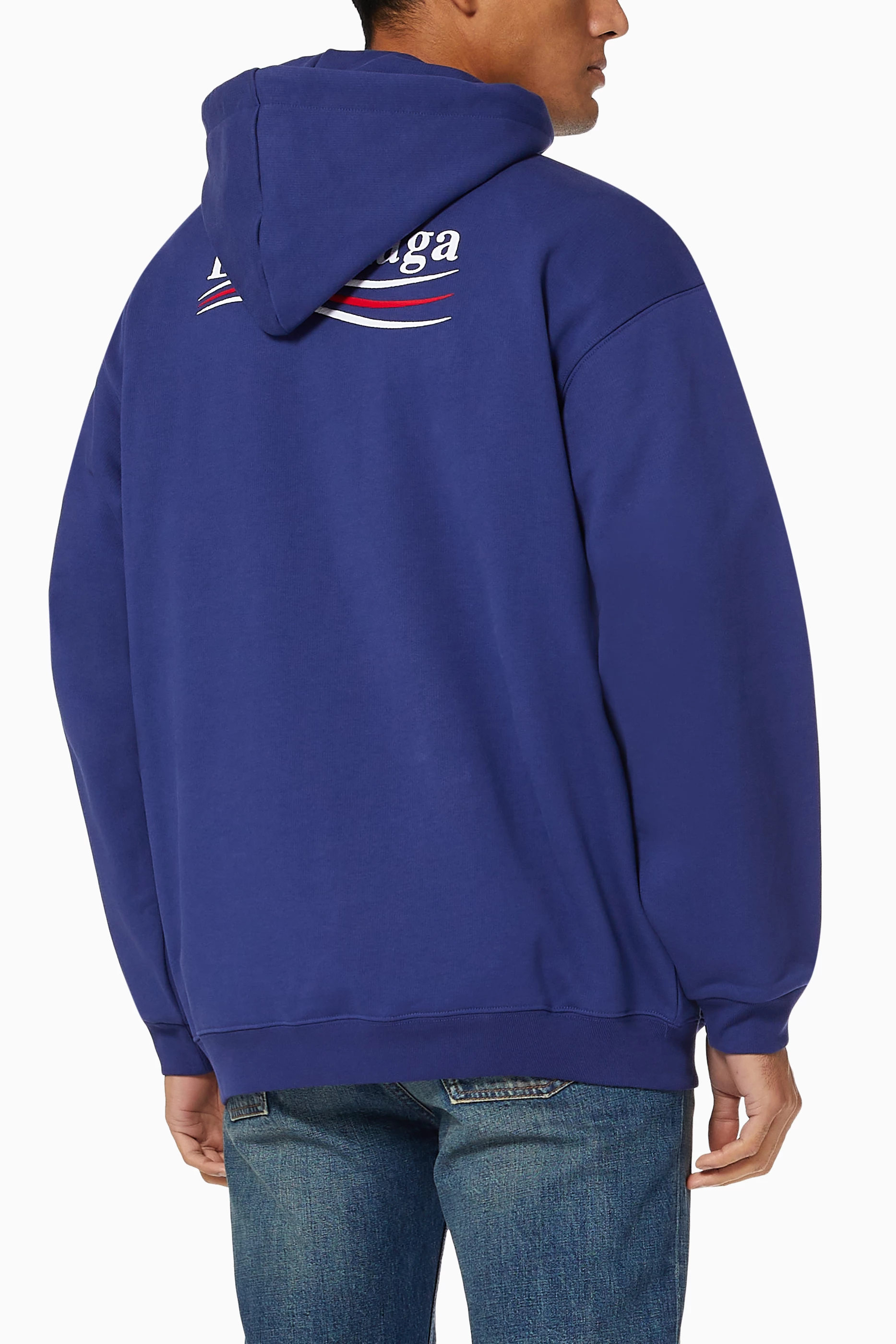 Buy Balenciaga Blue Political Campaign Medium Fit Hoodie in Curly