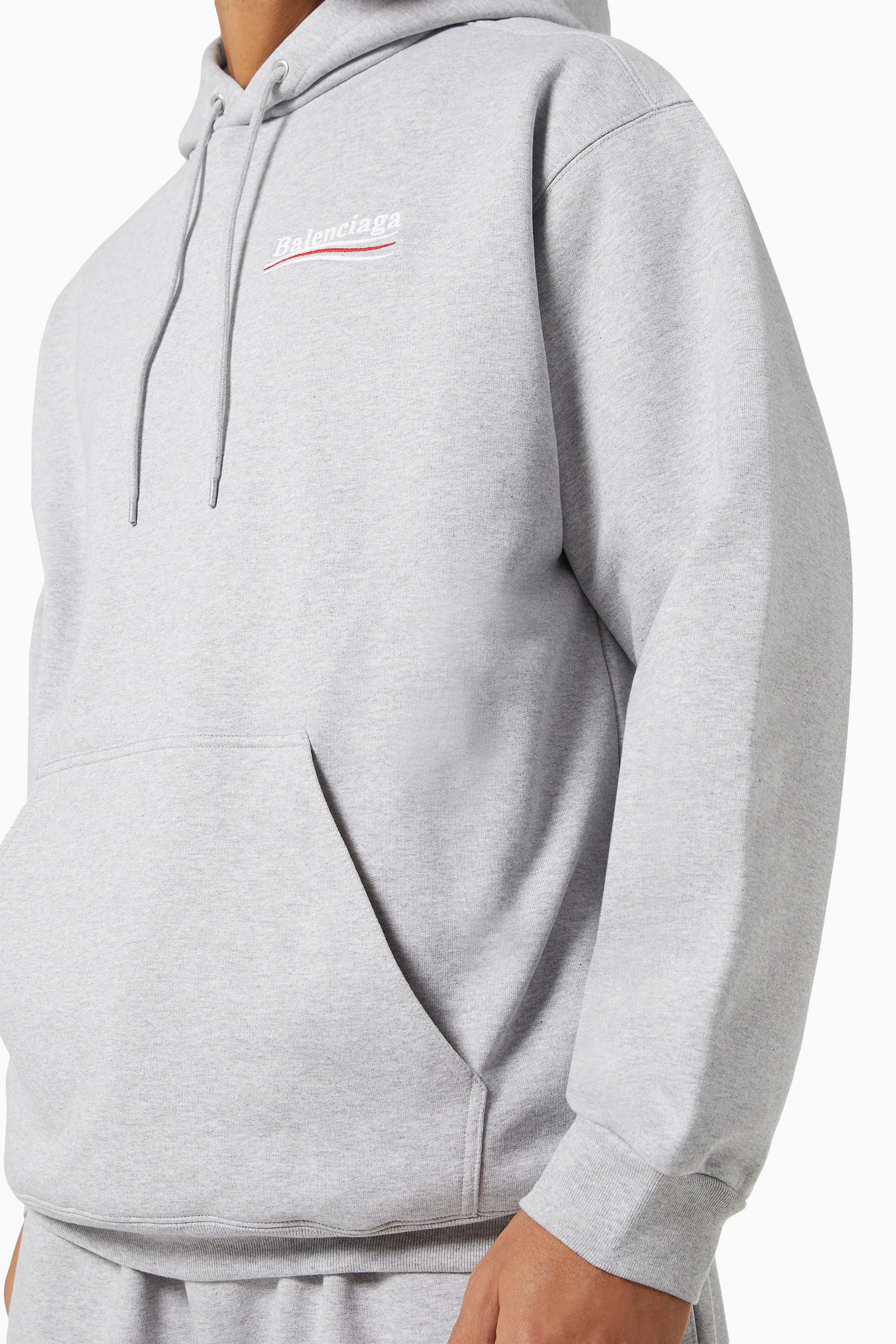 Buy Balenciaga Grey Political Campaign Medium Fit Hoodie in Curly