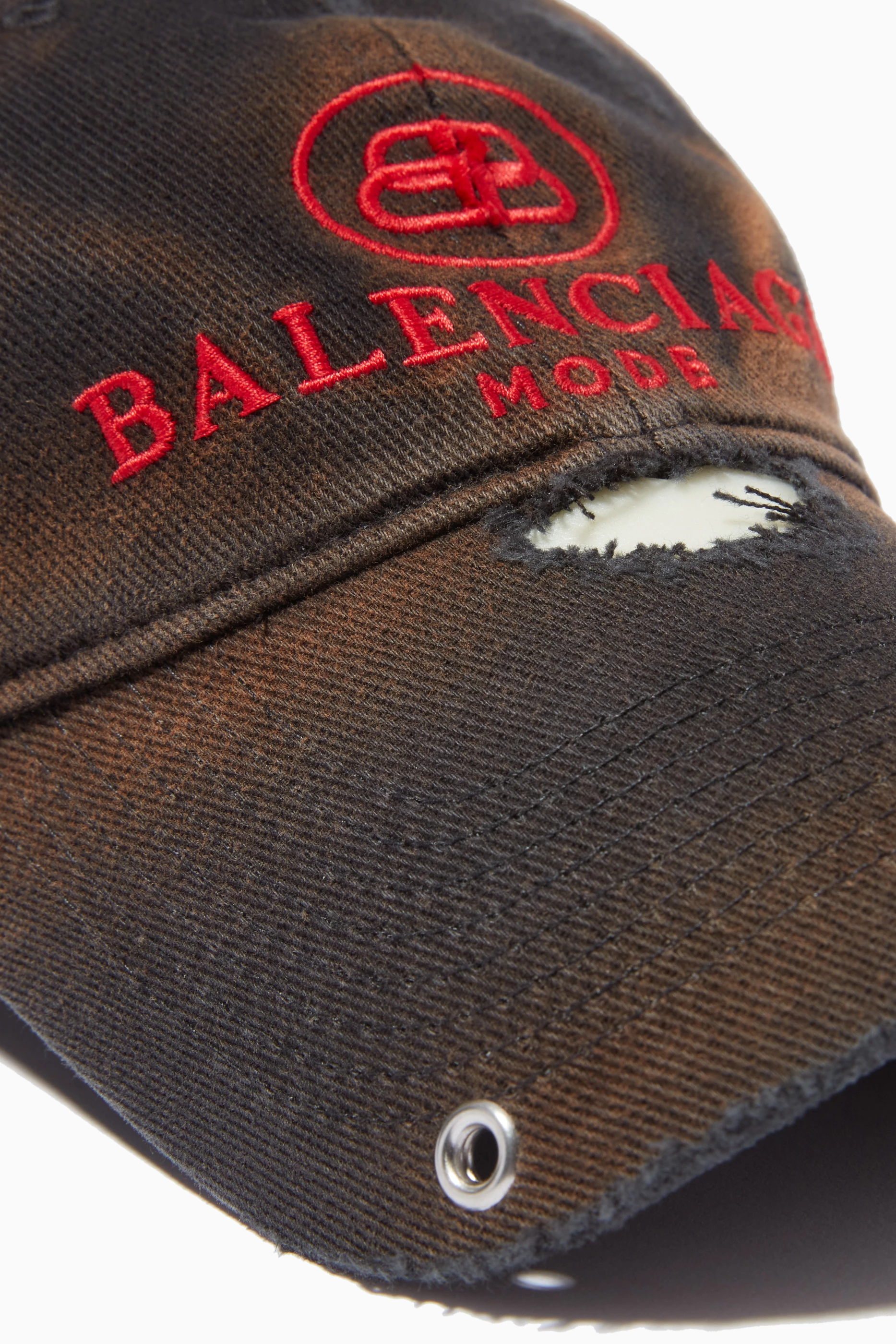 Buy Balenciaga Black BB Mode Destroyed Piercing Cap in Cotton for