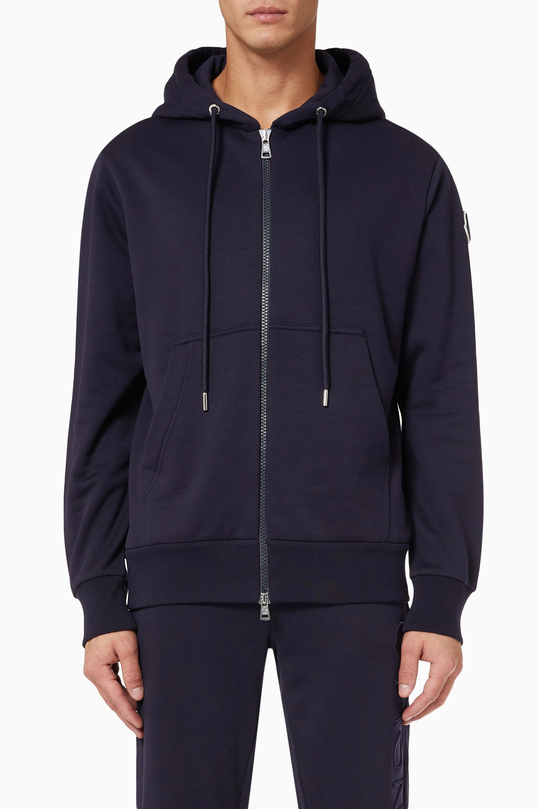 Buy Moncler Blue Moncler Zip up Hoodie in Cotton Jersey for Men