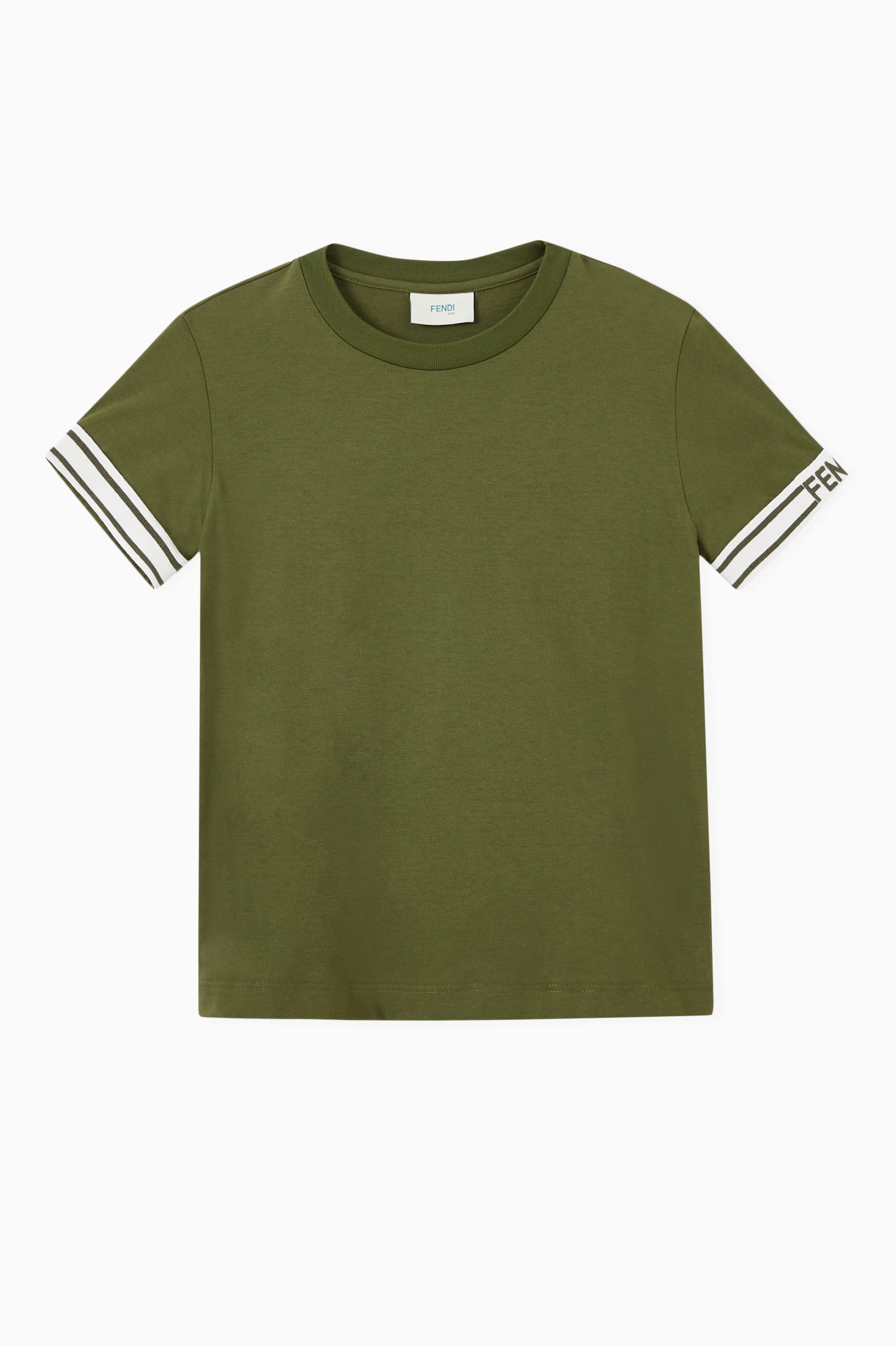 Buy Fendi Green Logo Knit Cuff T shirt in Cotton for Boys in UAE