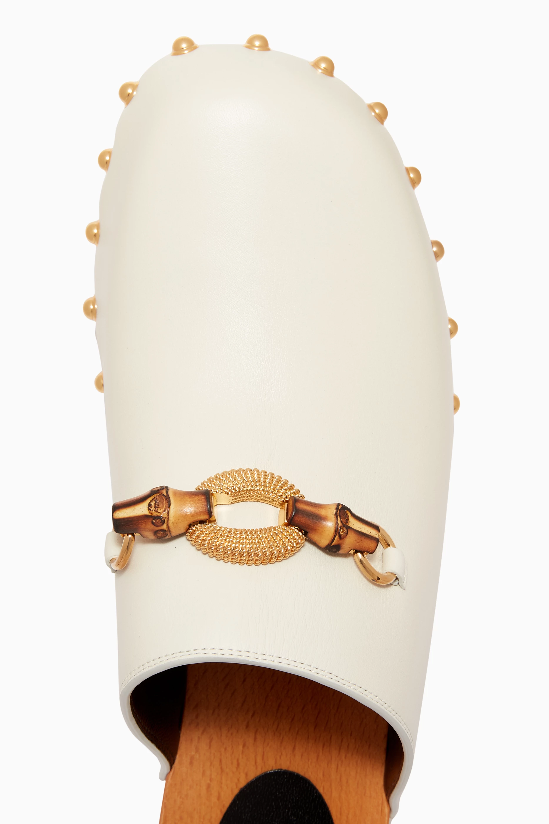 Buy Gucci White Bamboo Line Wooden Clogs in Leather for Women in