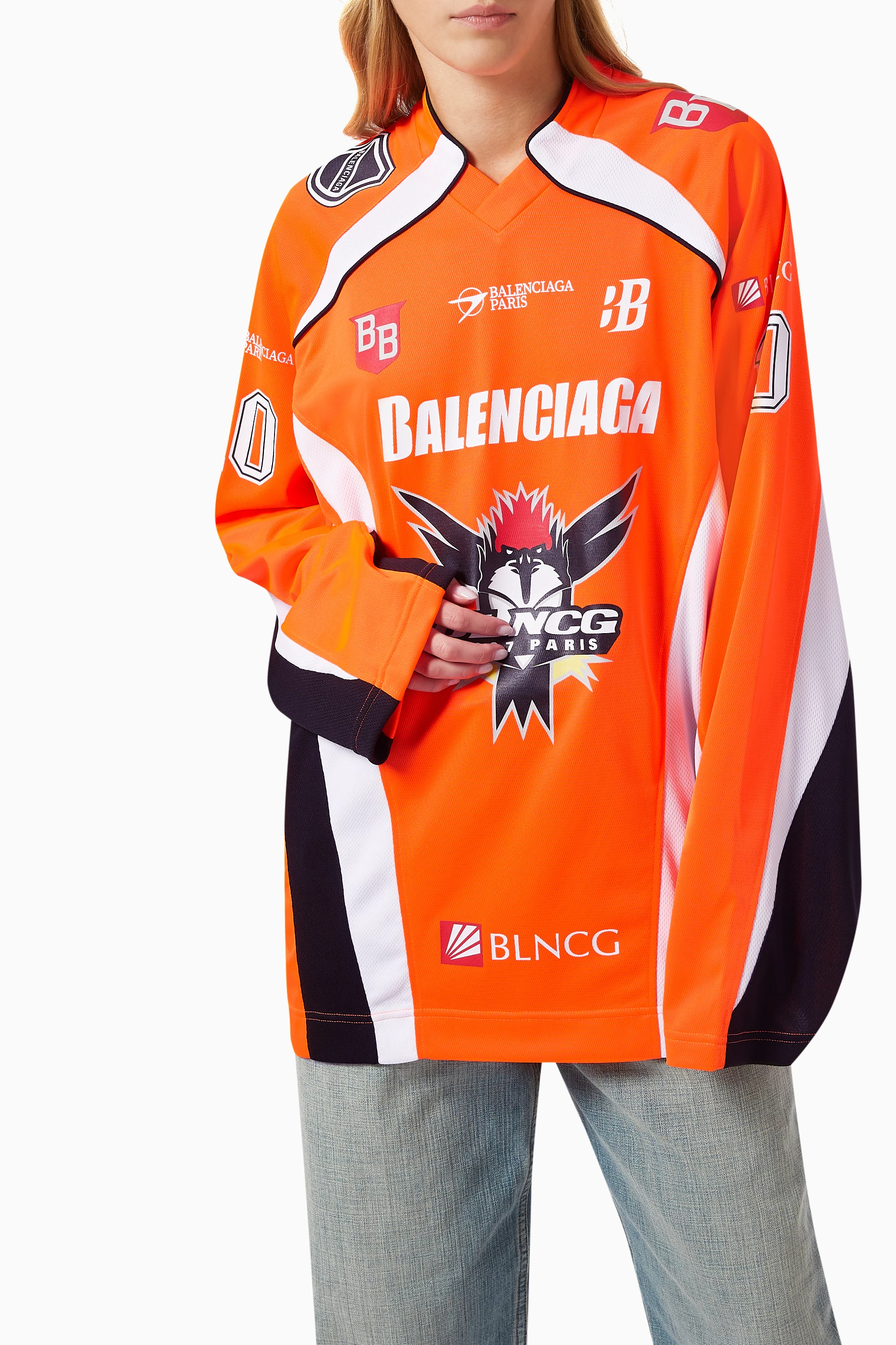 Buy Balenciaga Orange Hockey T shirt in Sporty Mesh Jersey for