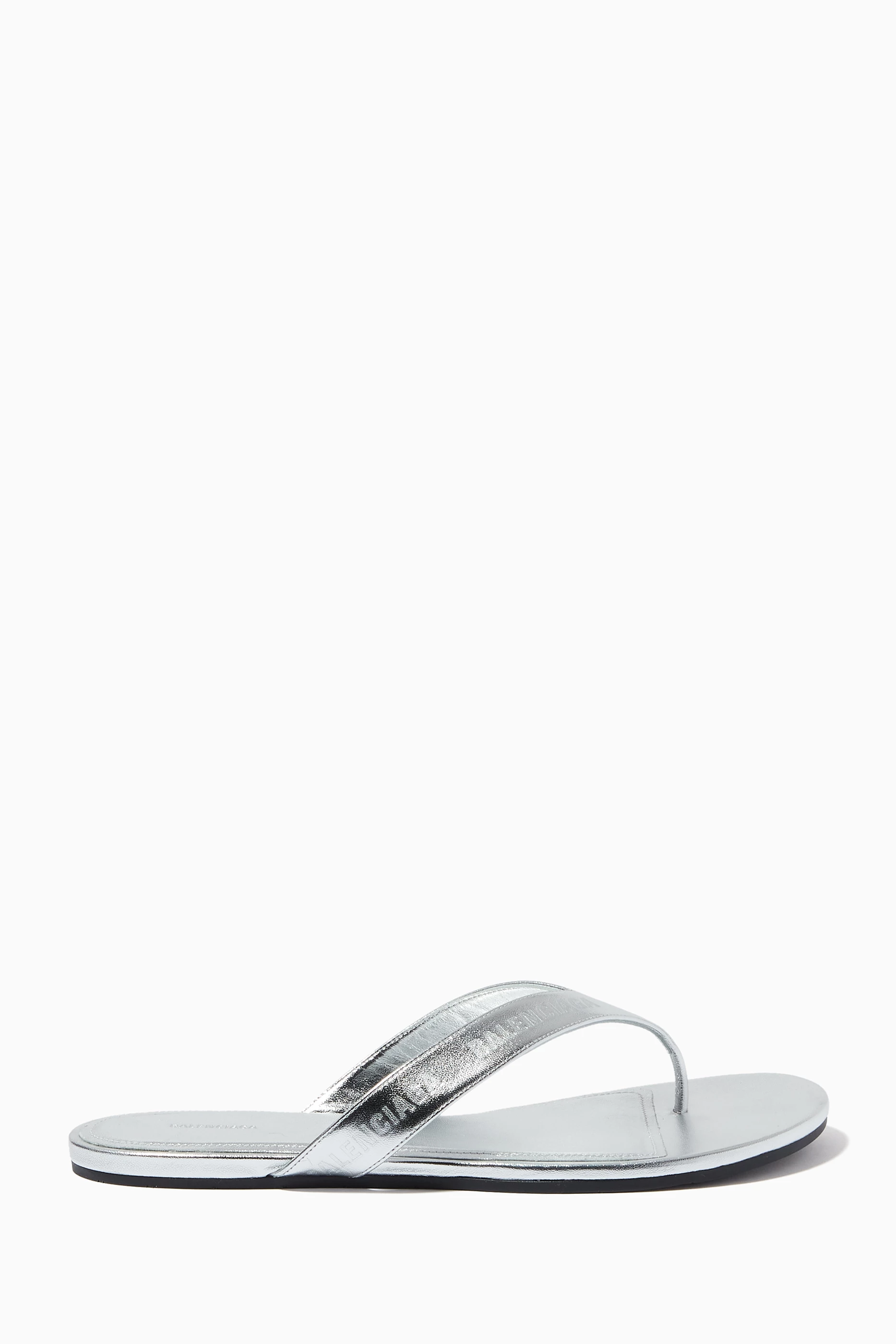 Buy Balenciaga Silver Allover Logo Round Thong Sandals in Metallic Sheepskin for Women in UAE Ounass