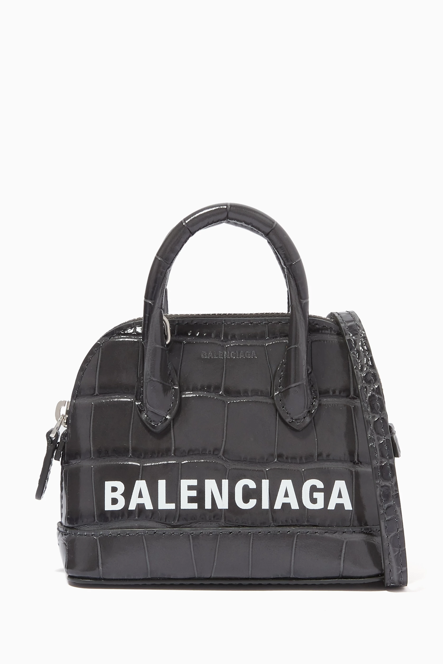 Buy Balenciaga Grey Ville Mini Top Handle Bag in Shiny Crocodile