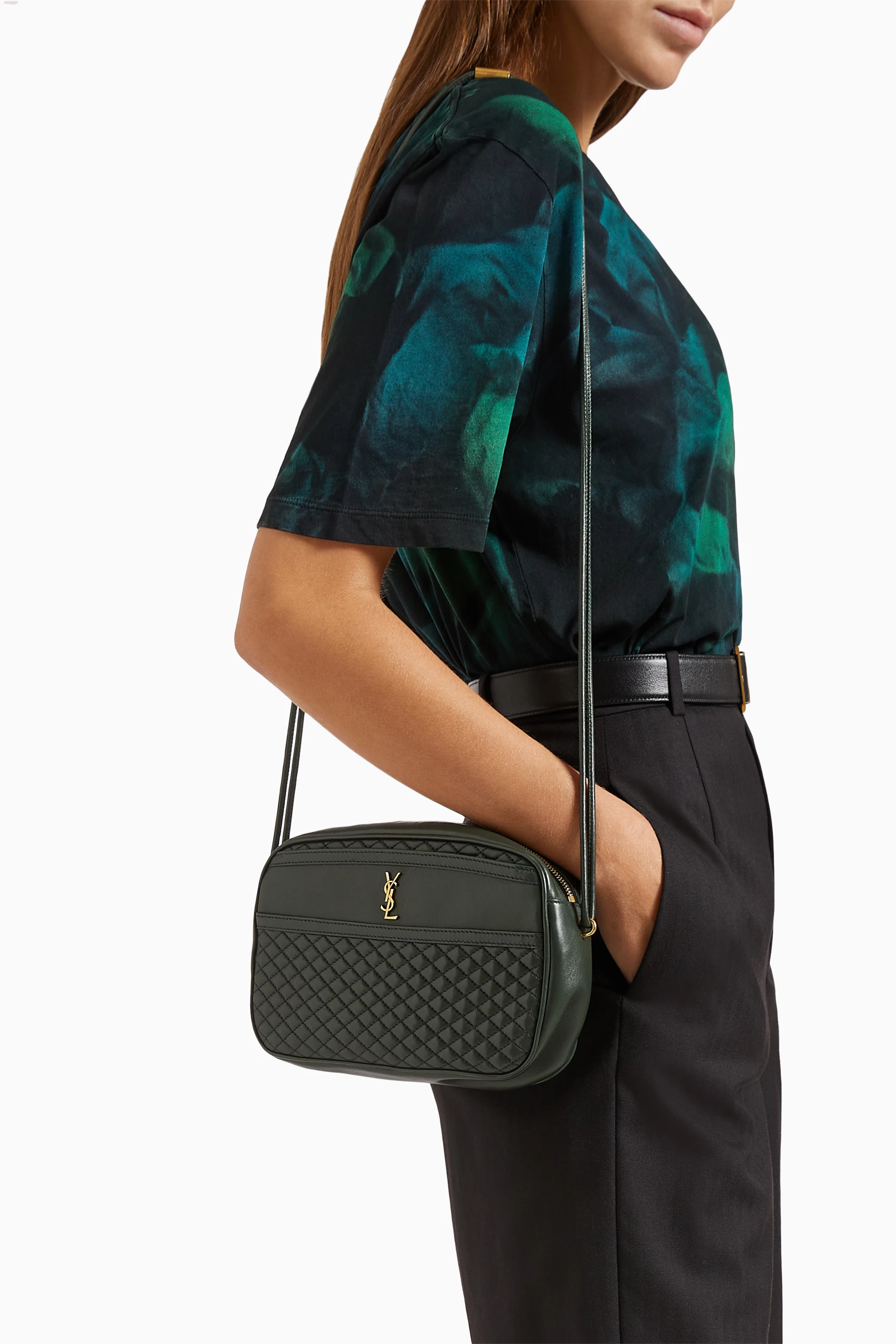 Buy SAINT LAURENT Green Victoire Camera Bag in Quilted Lambskin