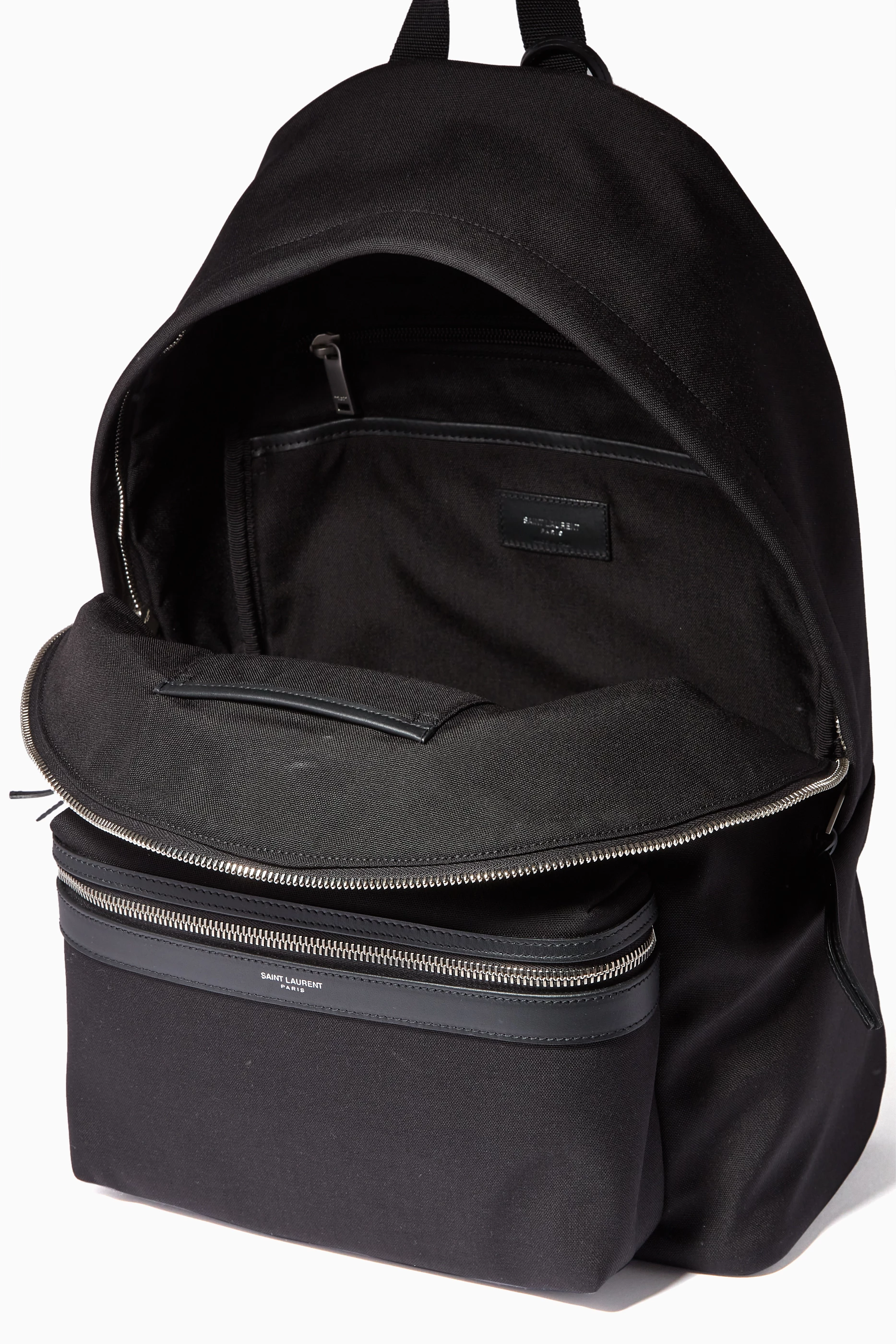 Buy SAINT LAURENT Black City Backpack in Nylon Canvas Leather