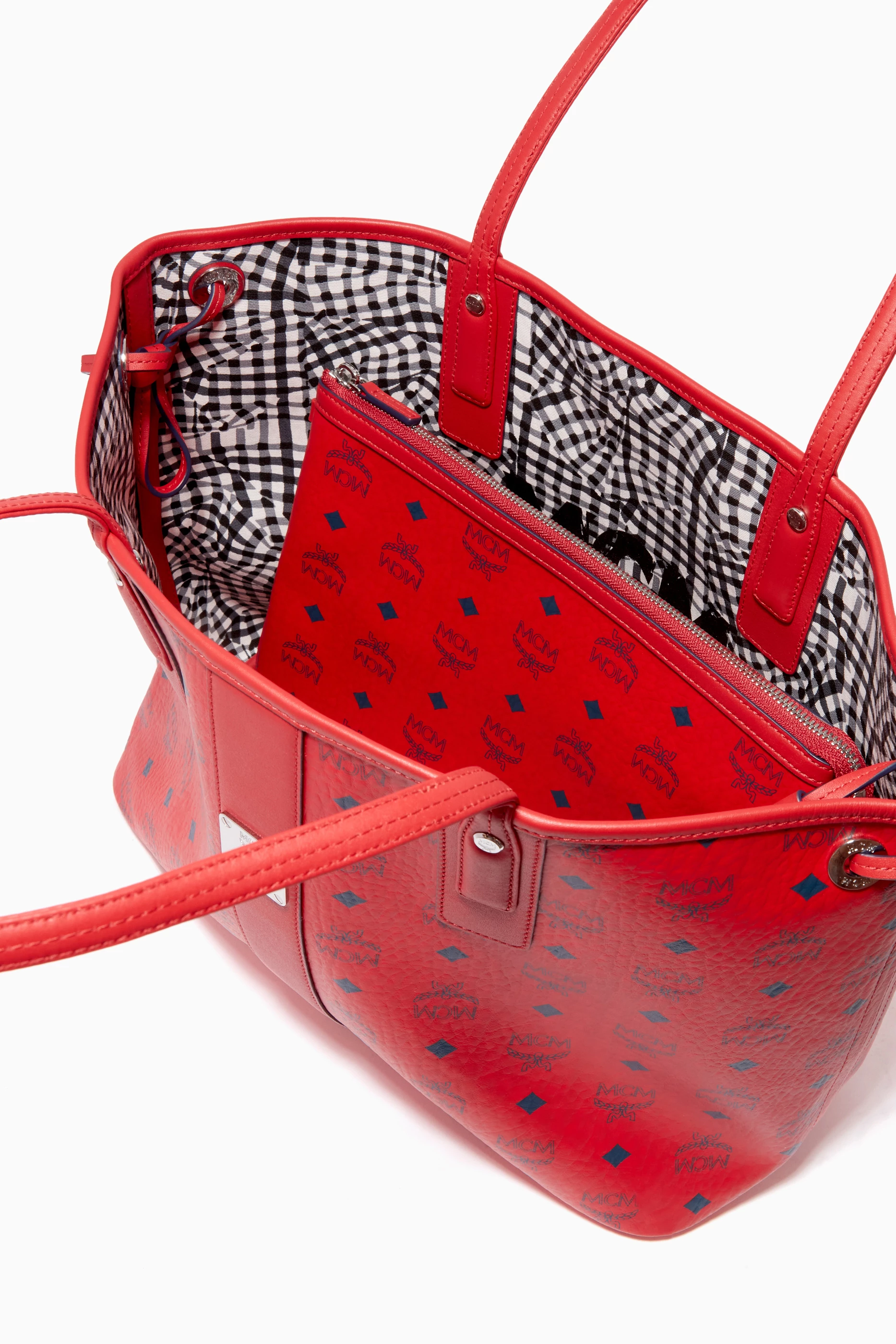 Mcm liz large shopper store tote bag ruby red