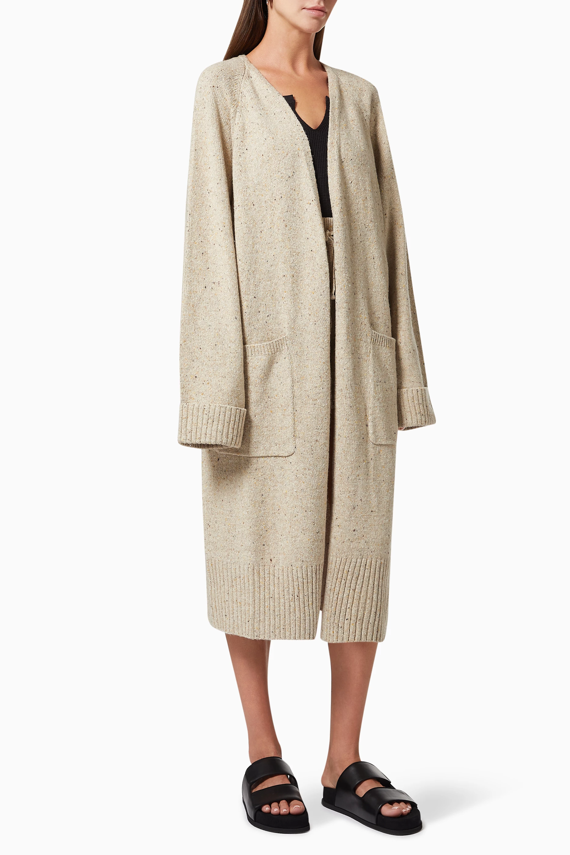 Buy SHONA JOY Neutral Noelle Long Sleeve Cardigan in Wool for Women in UAE Ounass