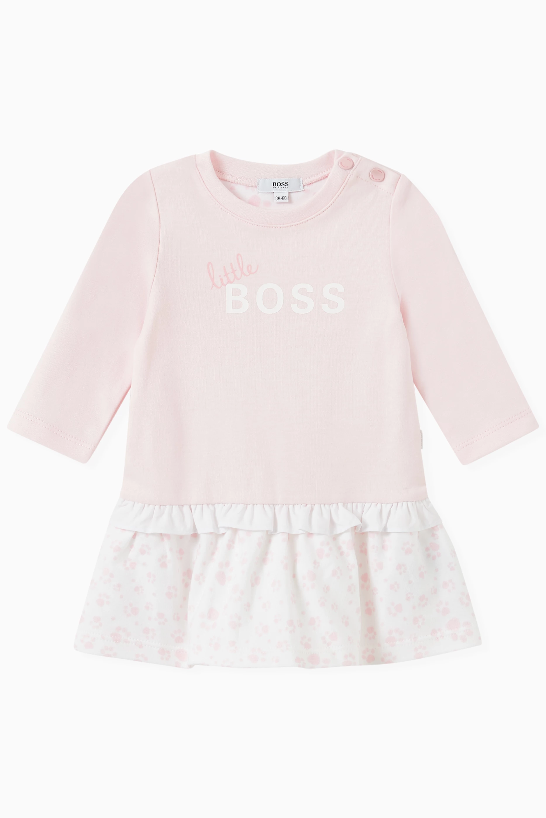 Buy BOSS Kidswear Pink Logo Dress in Cotton for Baby Girls in UAE