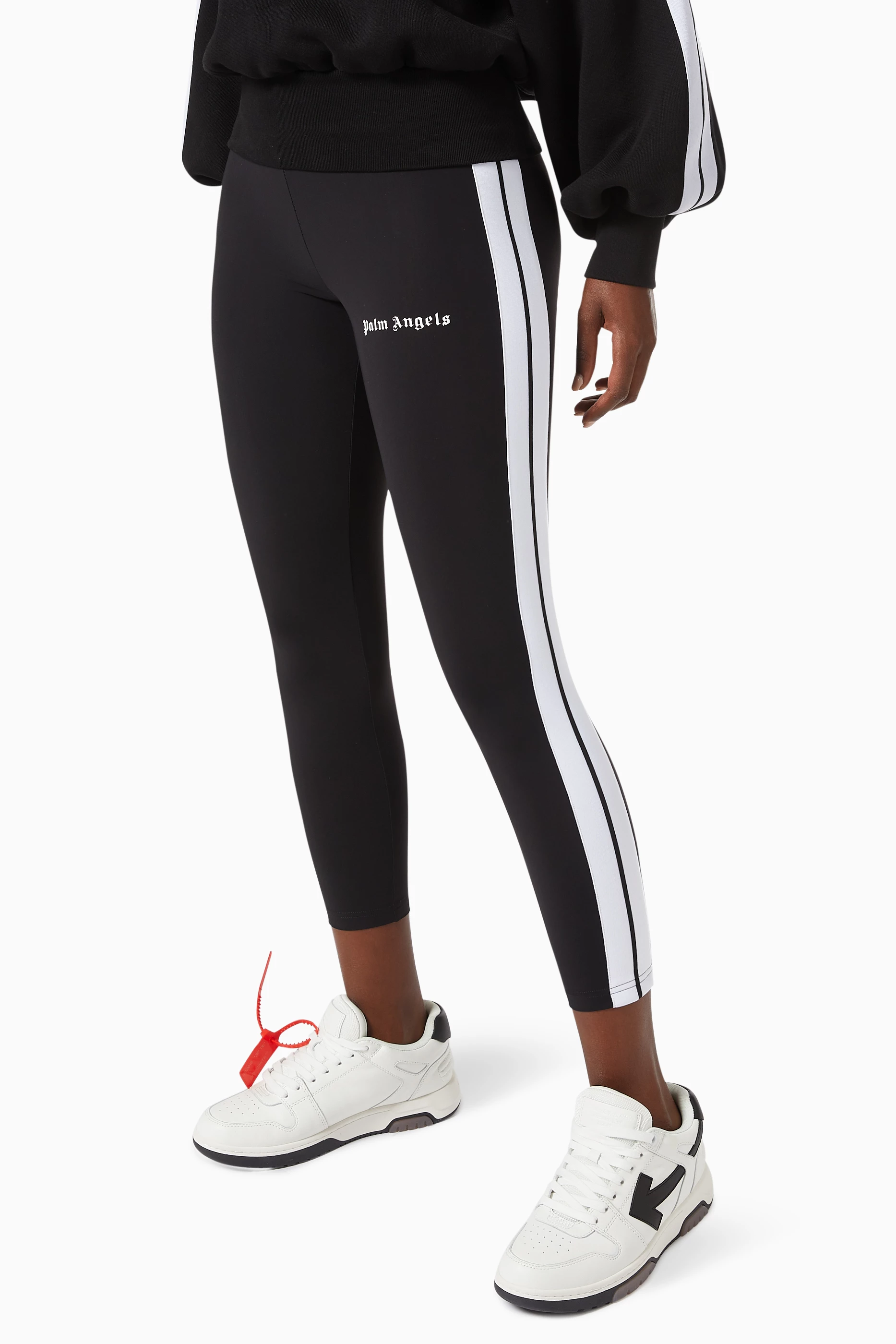 Buy Palm Angels Black Track Leggings in Stretch Nylon for Women in