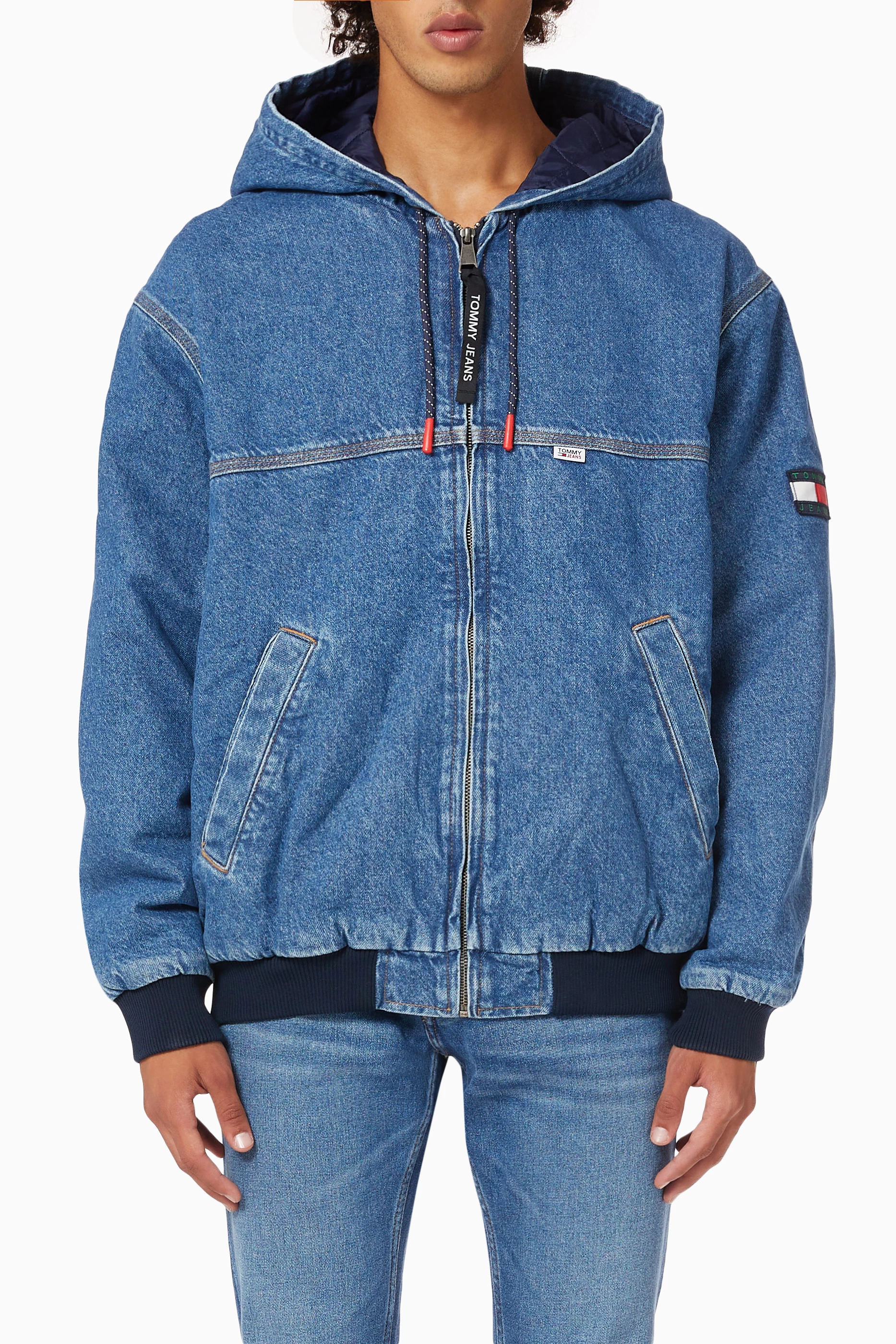 Blue jean hooded jacket clearance
