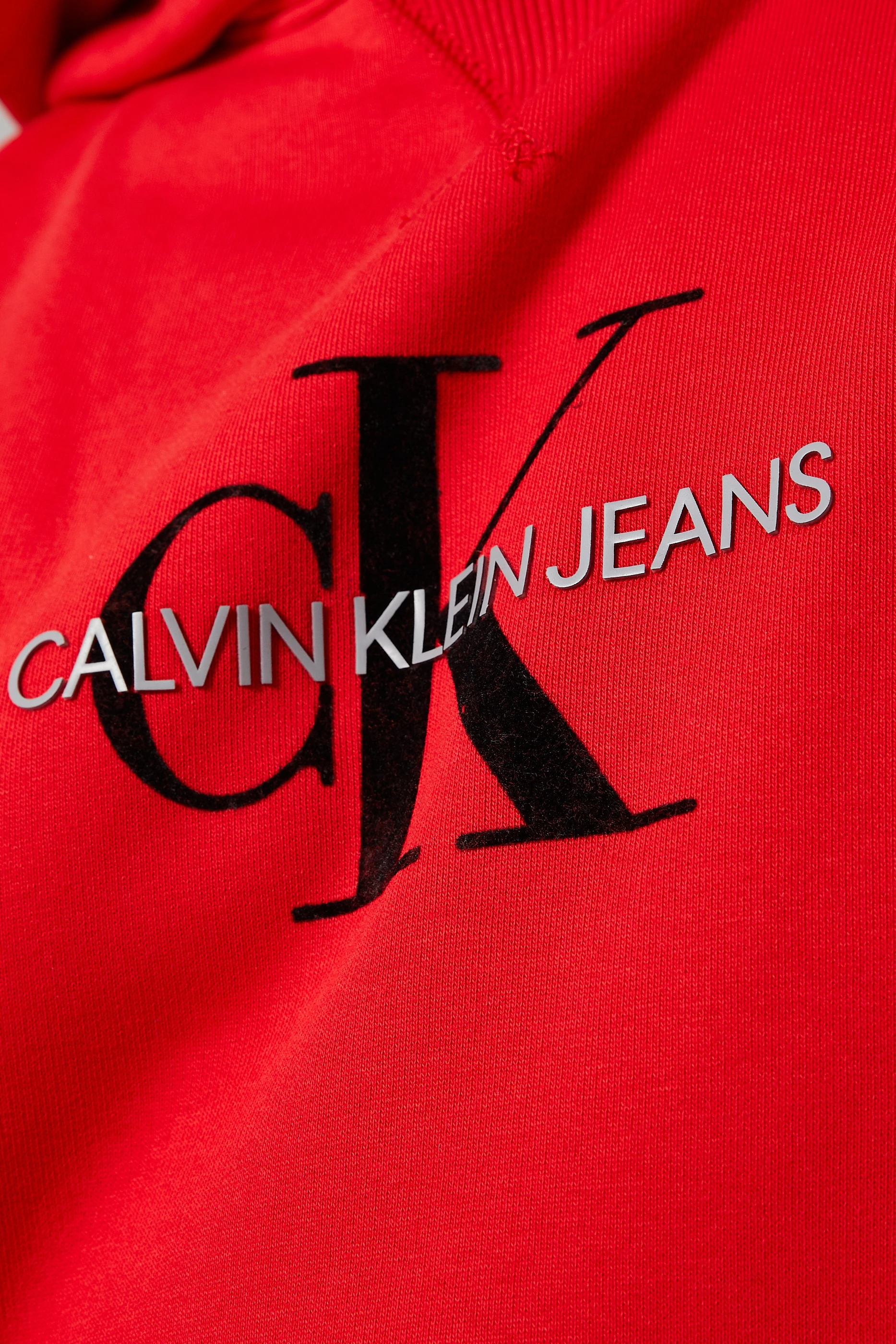 Buy Calvin Klein Jeans Red Monogram Hoodie in Organic Cotton Blend