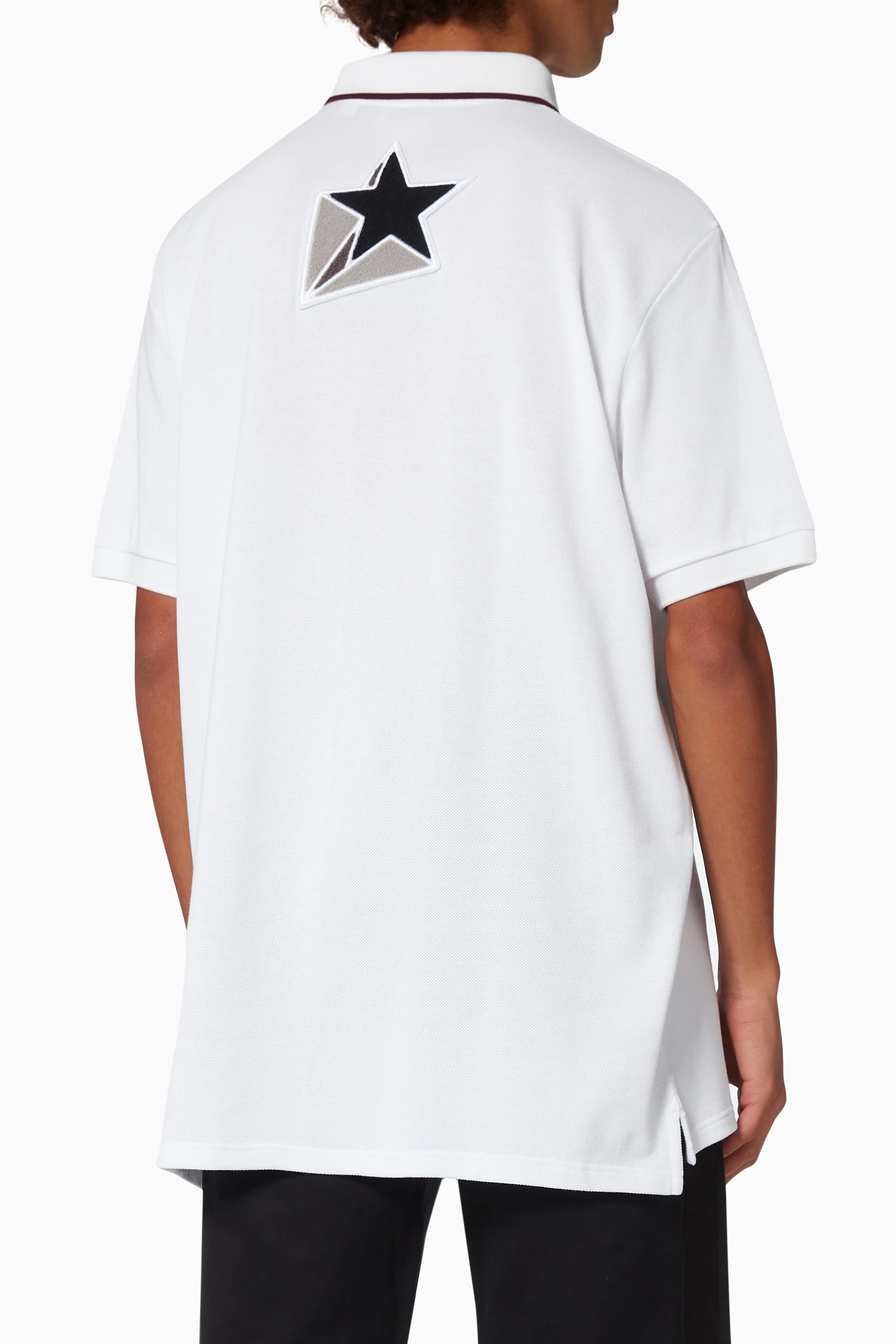 Buy Burberry White Letter Graphic Oversized Polo Shirt in Cotton