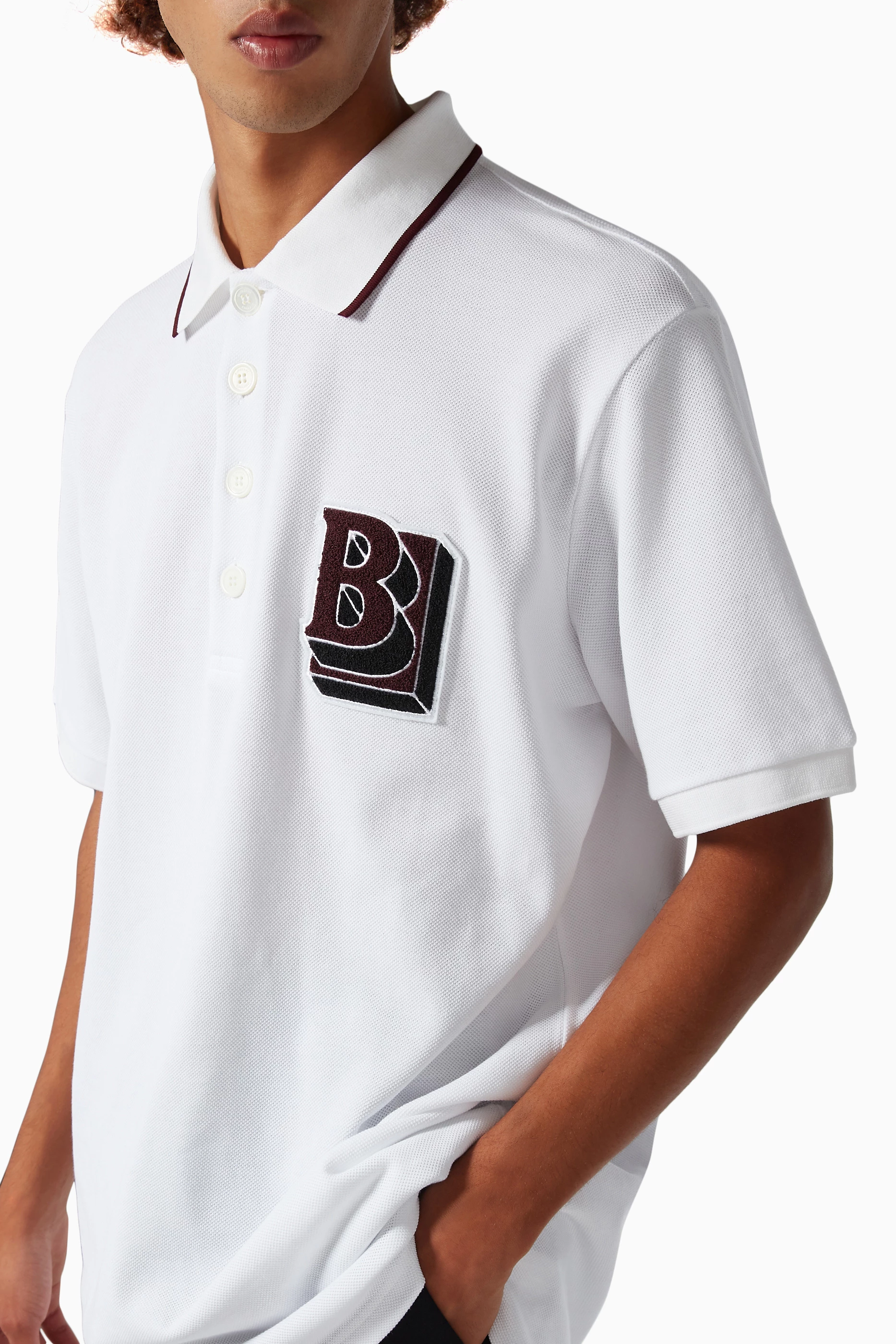 Buy Burberry White Letter Graphic Oversized Polo Shirt in Cotton