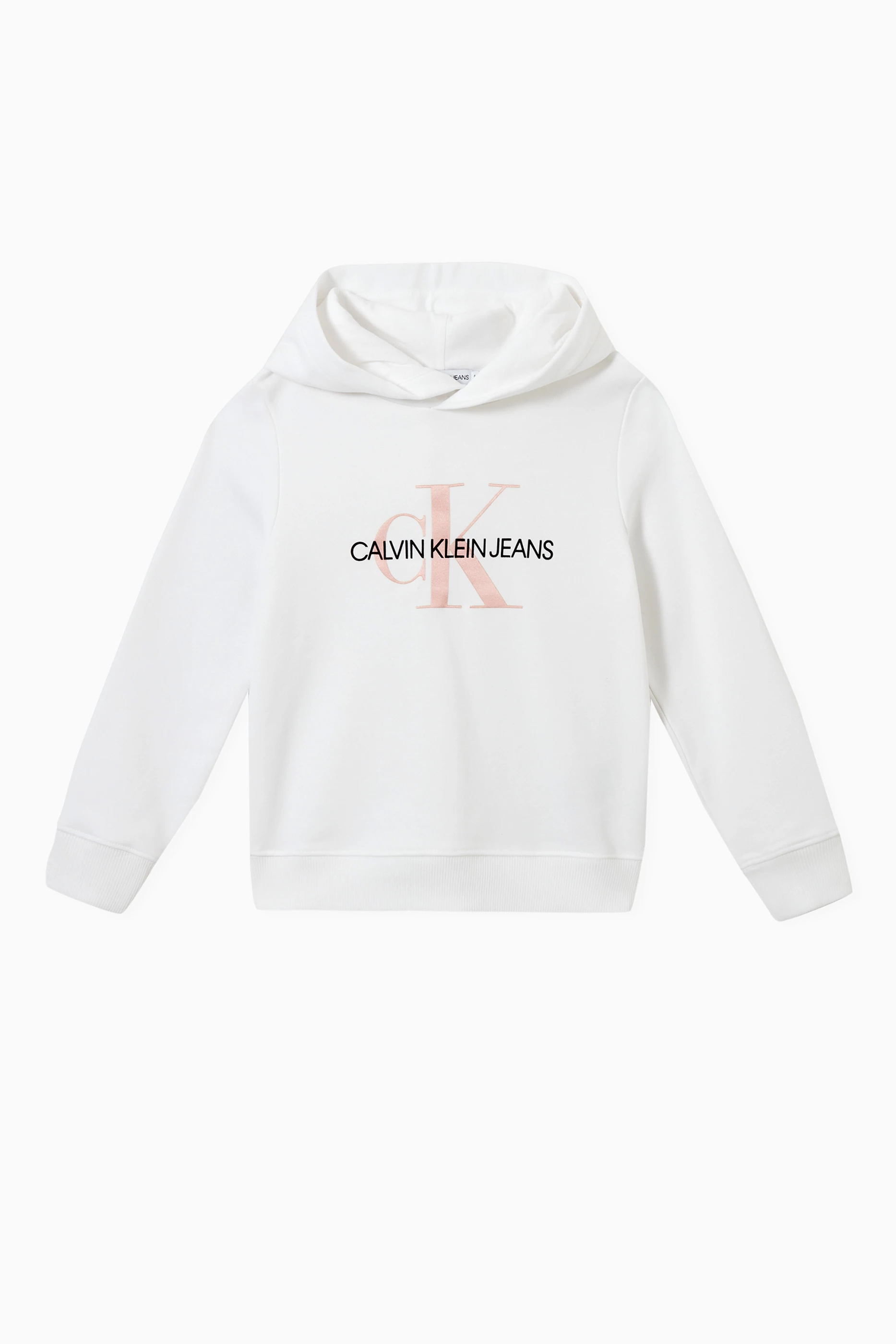 Buy Calvin Klein White Logo Hoodie in Organic Terry for Girls in UAE Ounass