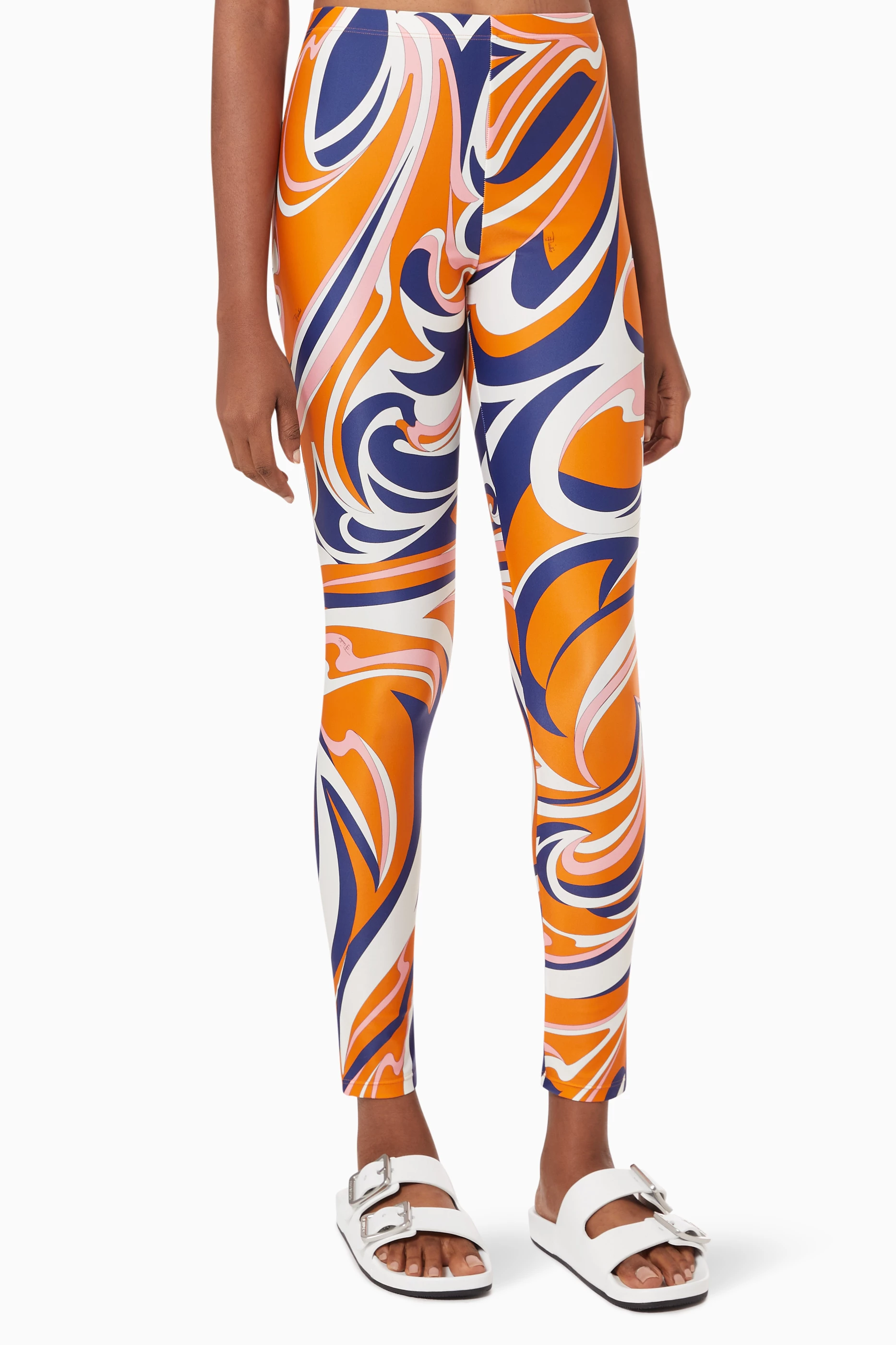 Buy Emilio Pucci Orange Nuages Print Leggings in Stretch Nylon for