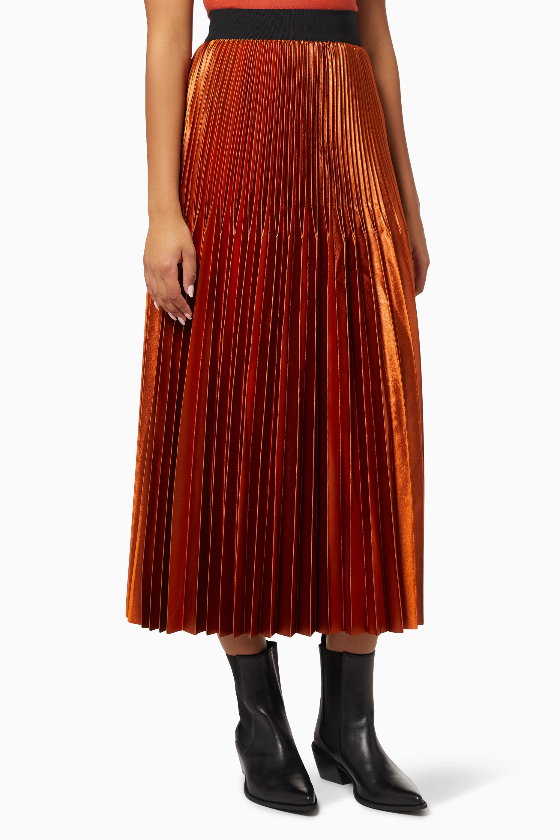 Orange pleated skirt store