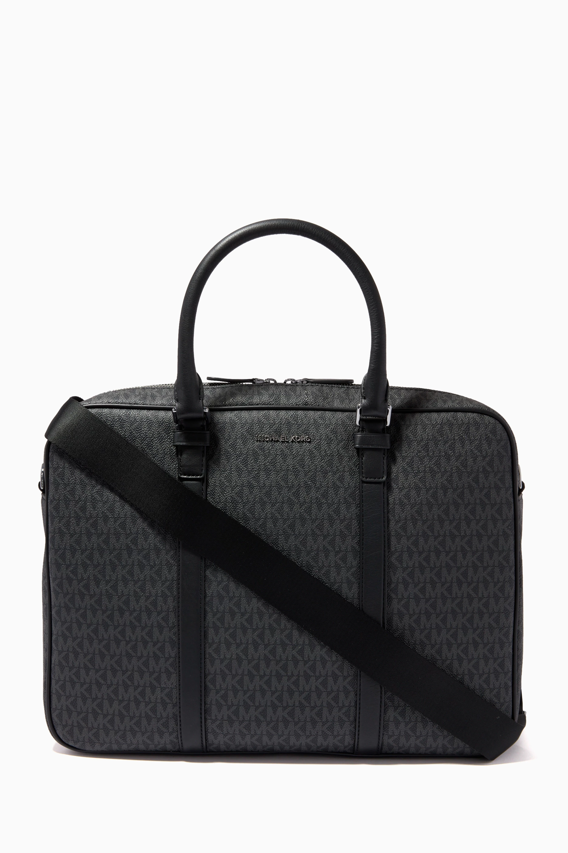 Buy Michael Kors Black Hudson Logo Briefcase in Canvas Leather