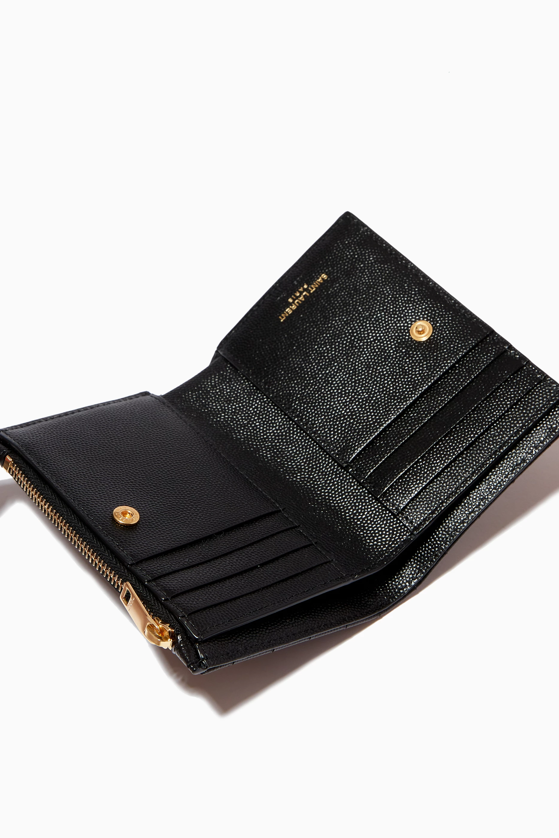 Buy SAINT LAURENT Black Cassandre Bi fold Zip Wallet in Matelass
