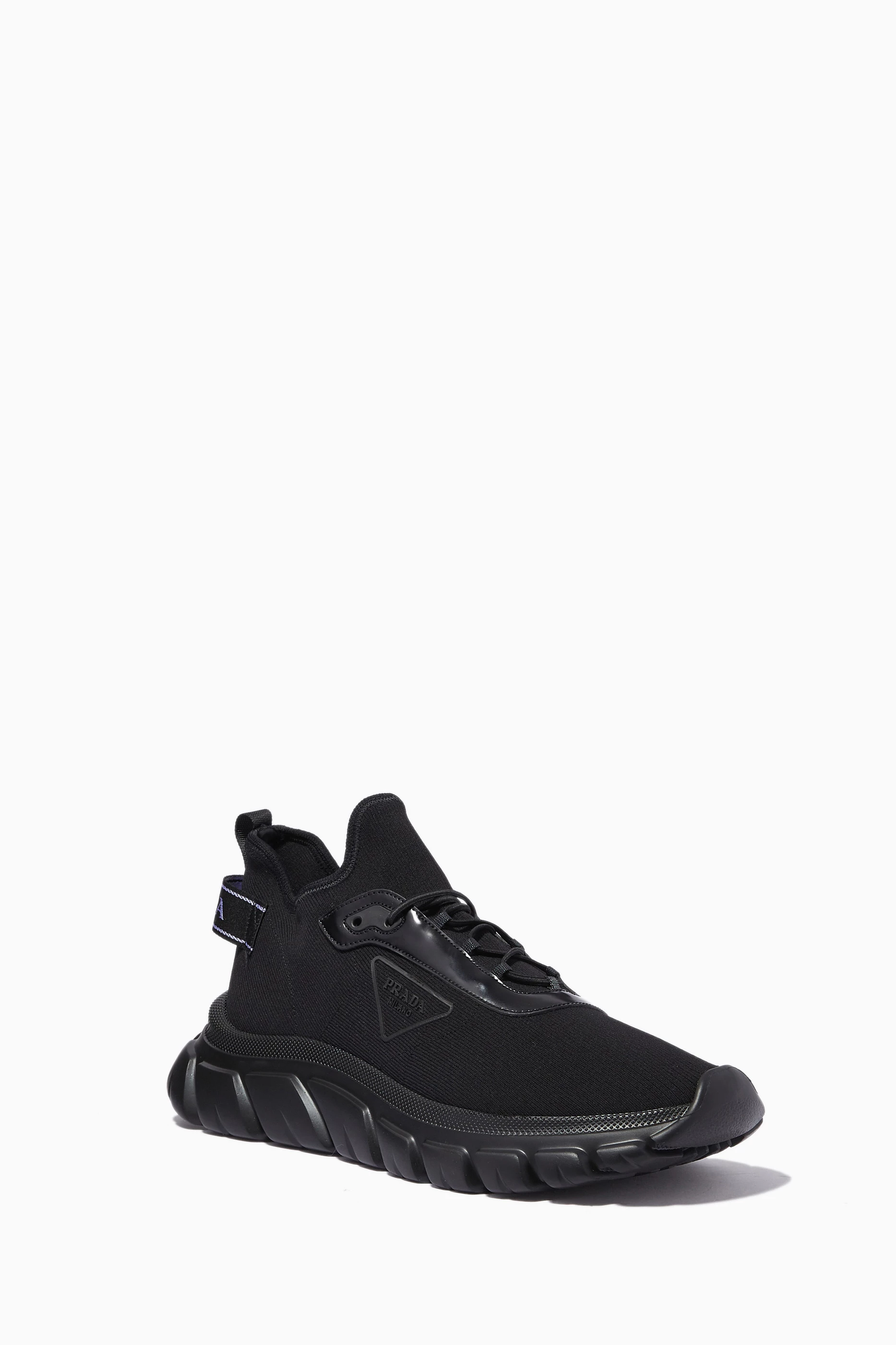 Buy Prada Black Triangle Logo Sneakers in Knit Fabric for Men in