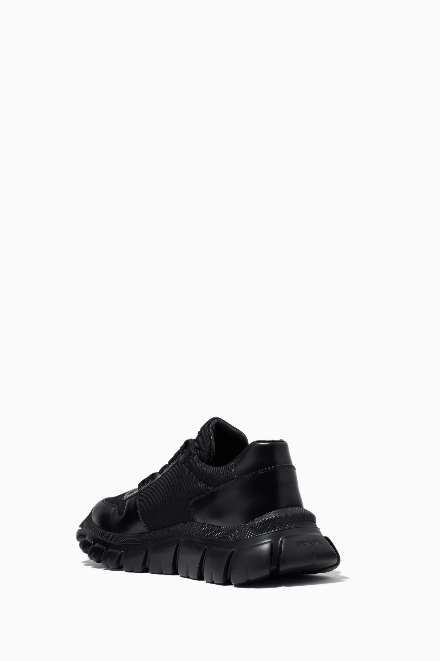 Prada black discount leather trainers