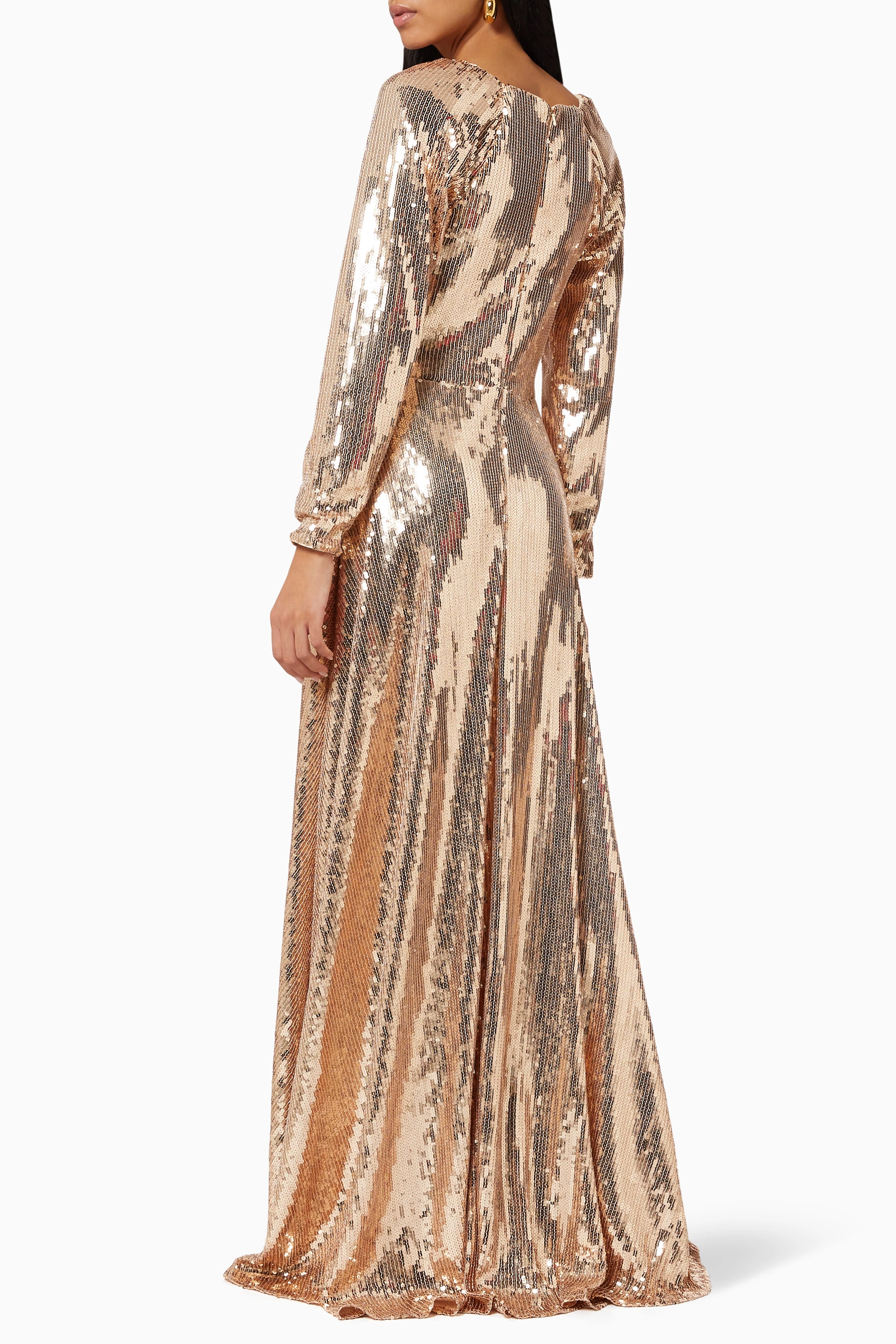 Gold long top sleeve dress