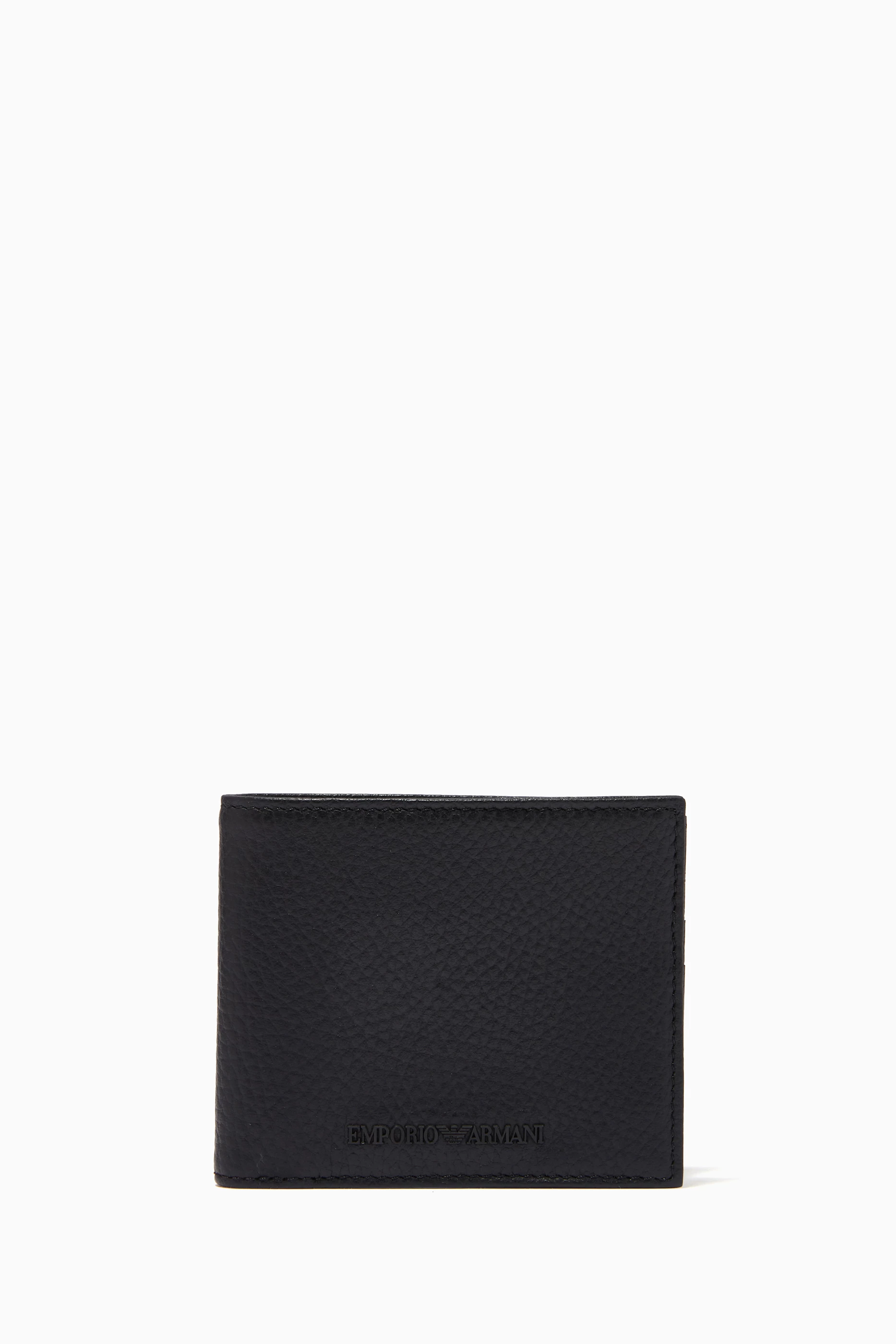 Buy Emporio Armani Black EA Bifold Wallet in Tumbled Leather for