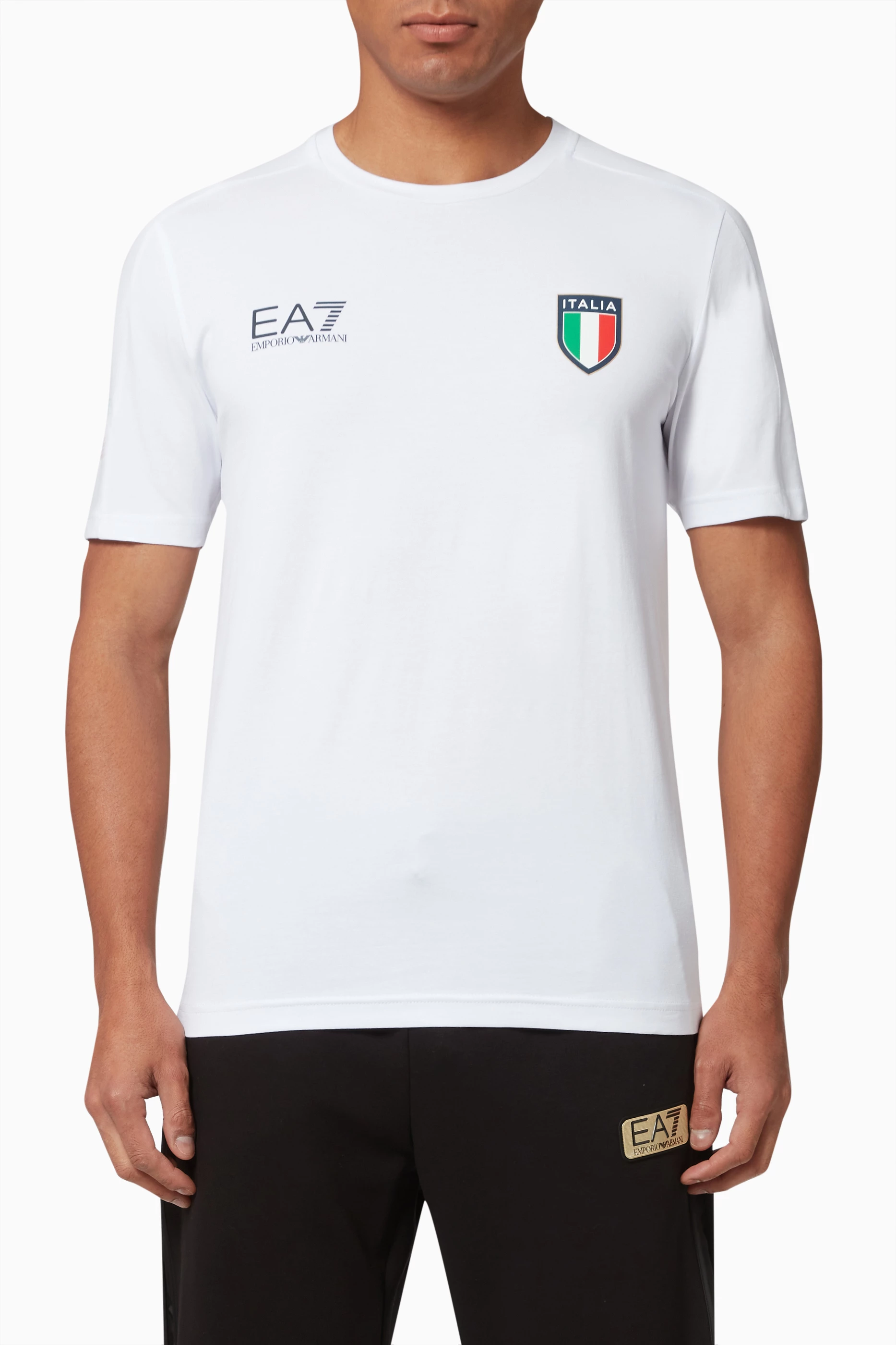 Buy Emporio Armani White Team Italia T shirt in Jersey for Men in UAE Ounass