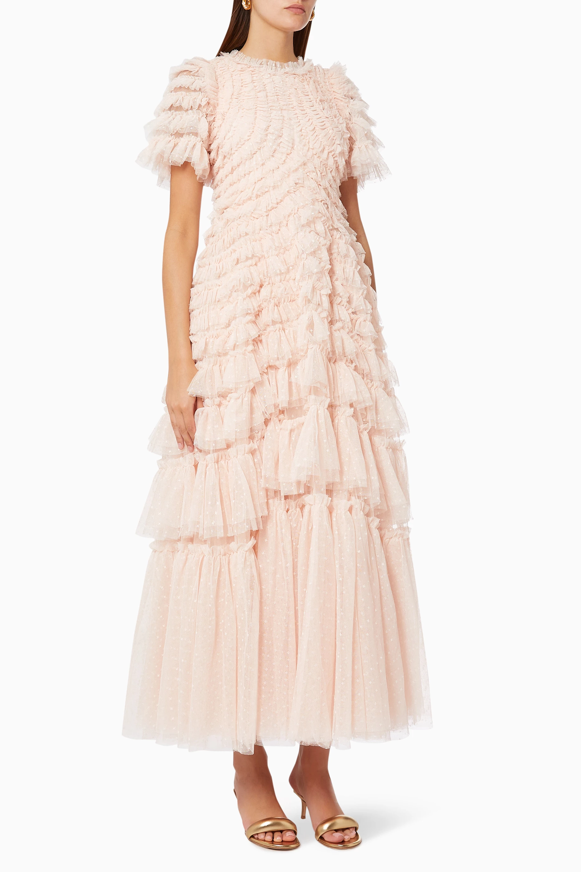 Buy Needle Thread Pink Willow Ruffle Gown in Tulle for Women in UAE Ounass