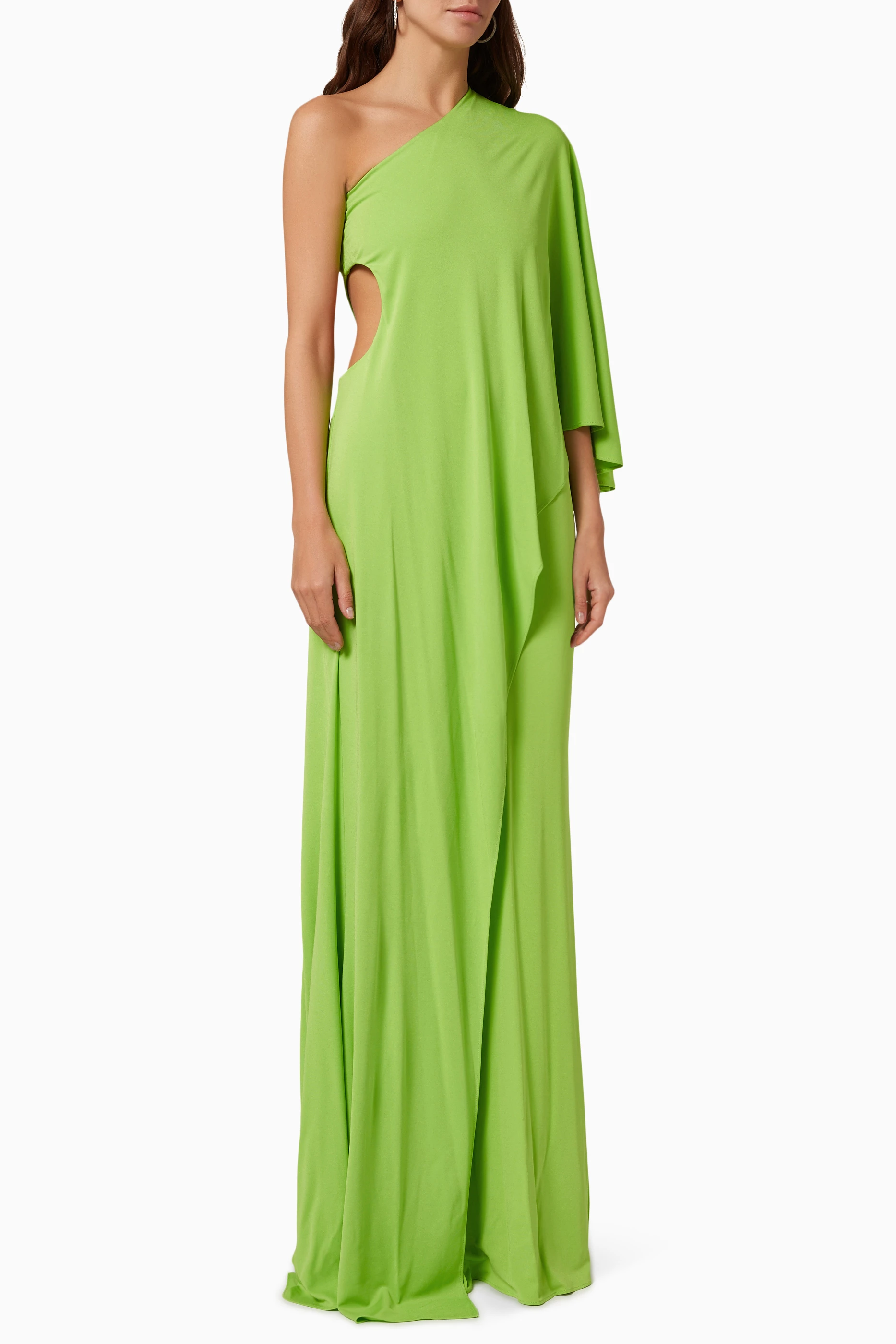 Buy HALSTON Green Alyssa Cascade Gown in Jersey for Women in UAE