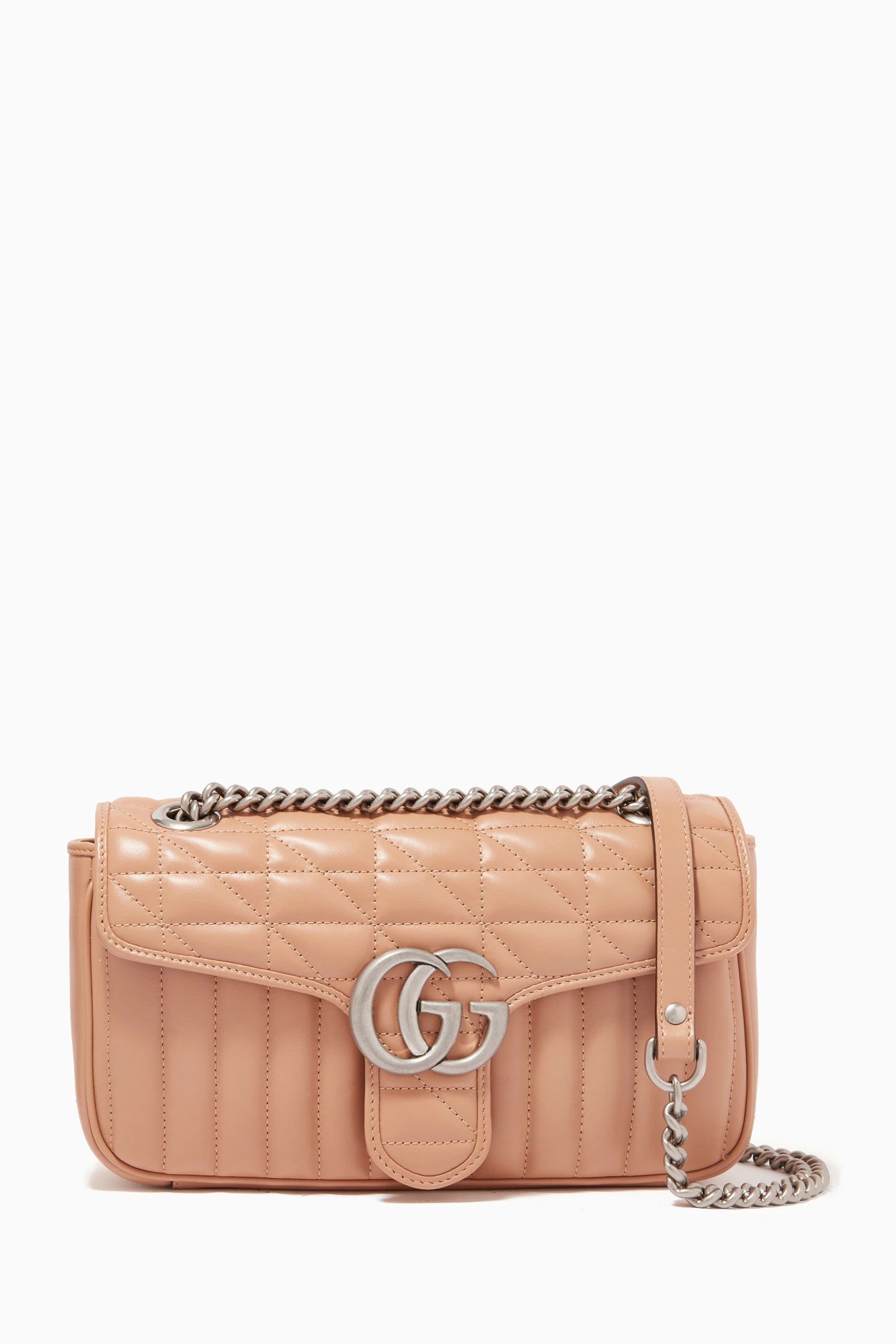 Buy Gucci Neutral GG Marmont Small Shoulder Bag in Matelass