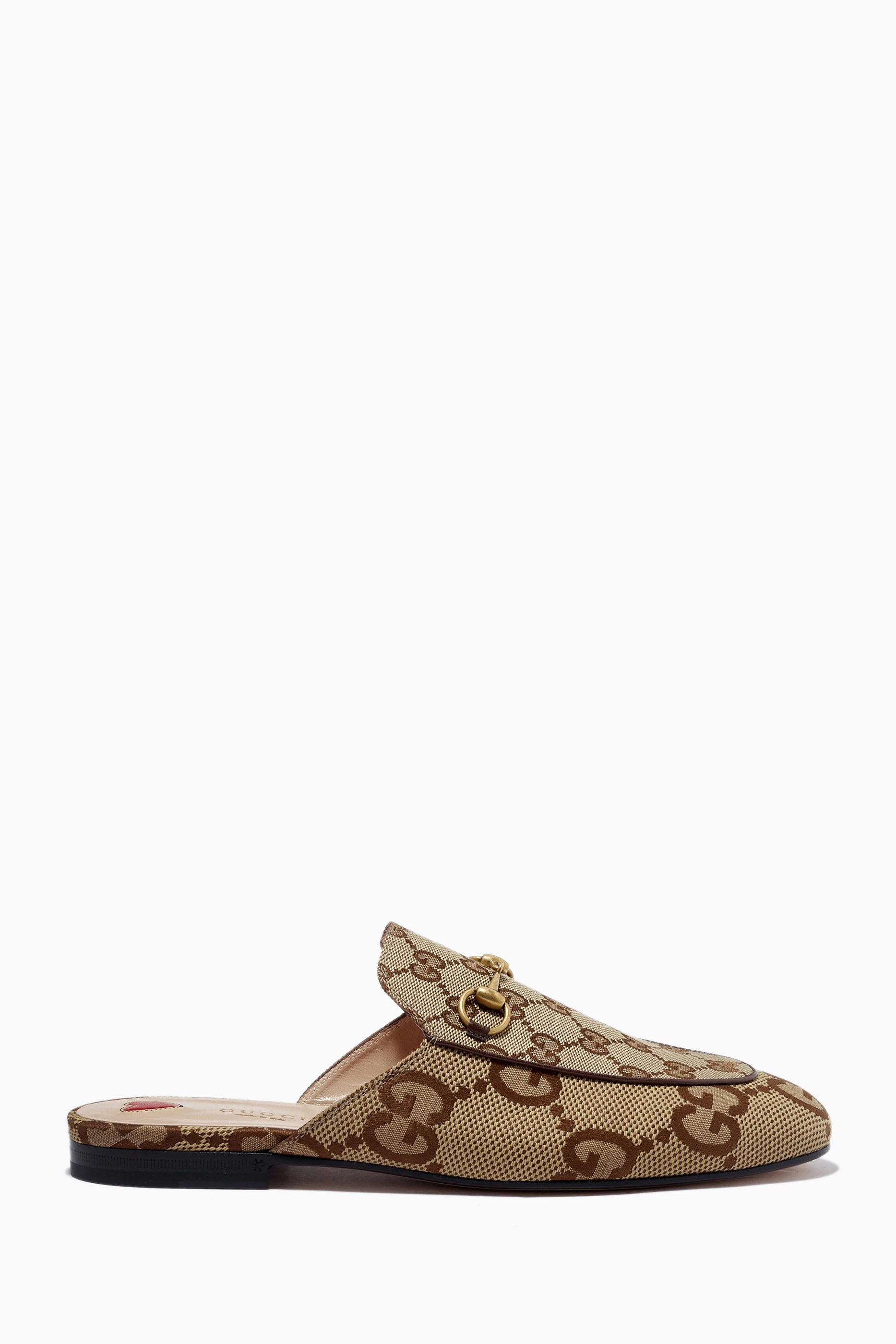 Buy Gucci Neutral Princetown Slippers in Jumbo GG Canvas for Women