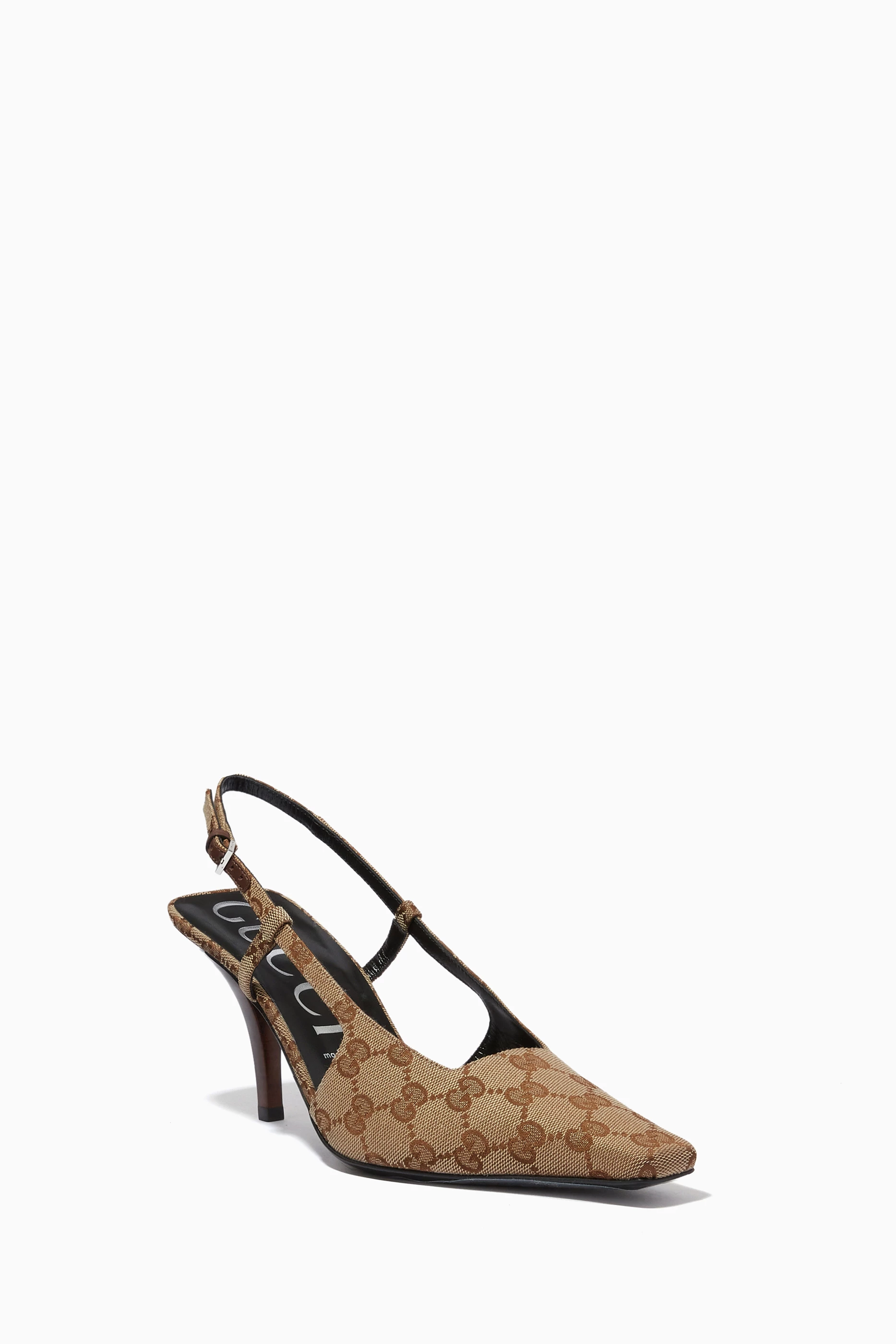 Buy Gucci Neutral Monogram 75 Slingback Pumps in GG Canvas for