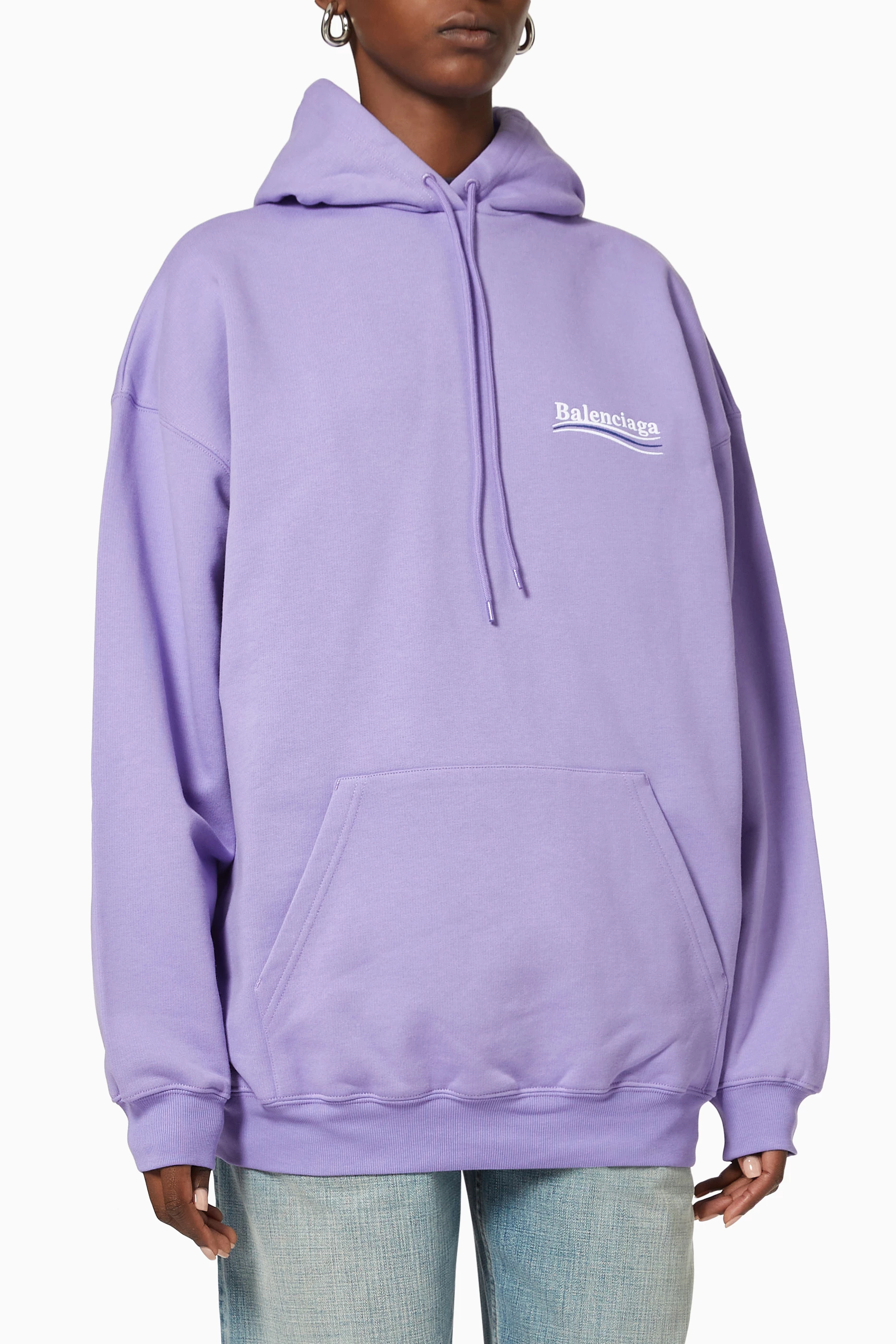 Buy Balenciaga Purple Political Campaign Hoodie in Curly Cotton Fleece for Women in UAE Ounass
