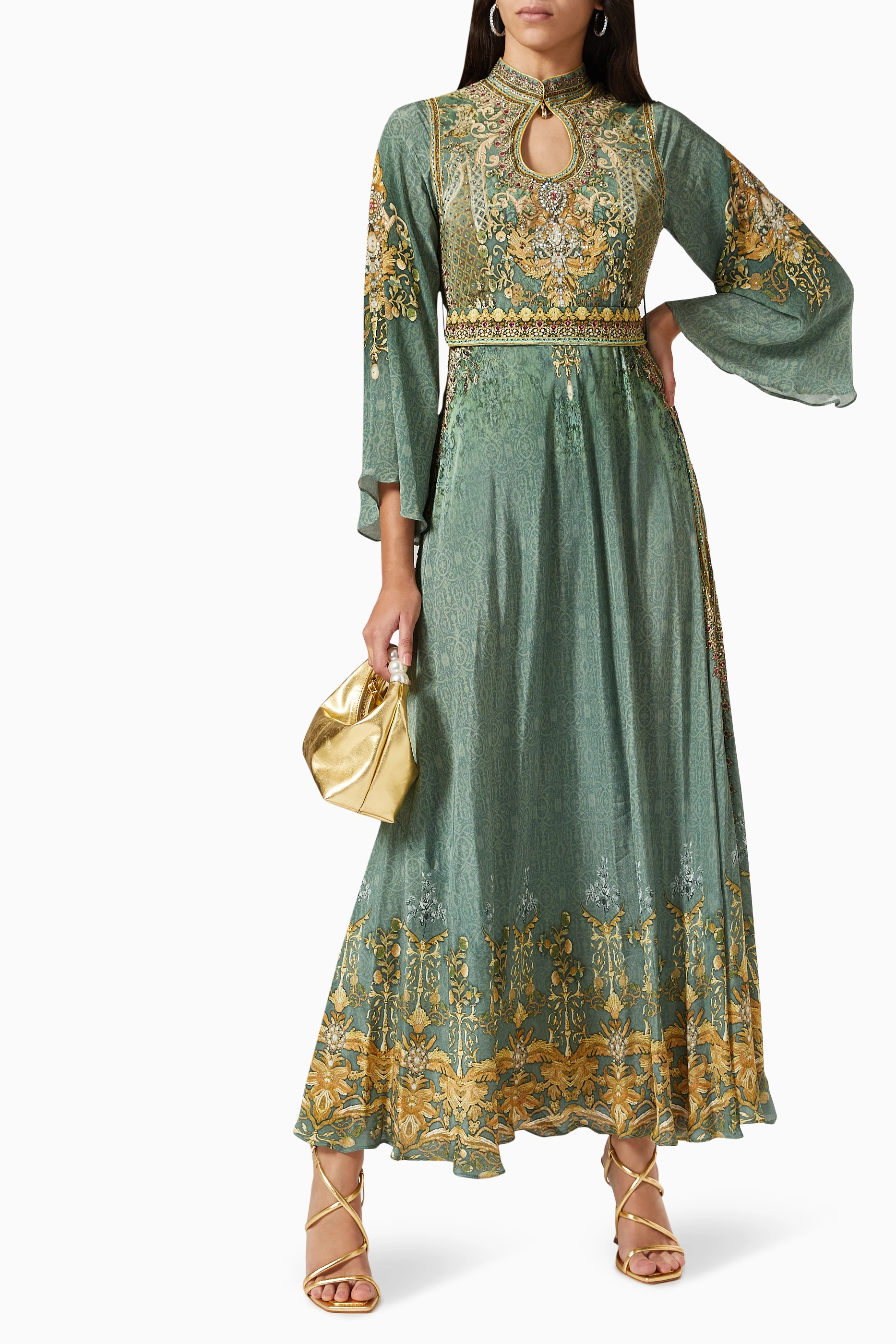 Buy Women's Nirraamyaa Embellished Maxi Dress with Long Sleeves and Round  Neck Online