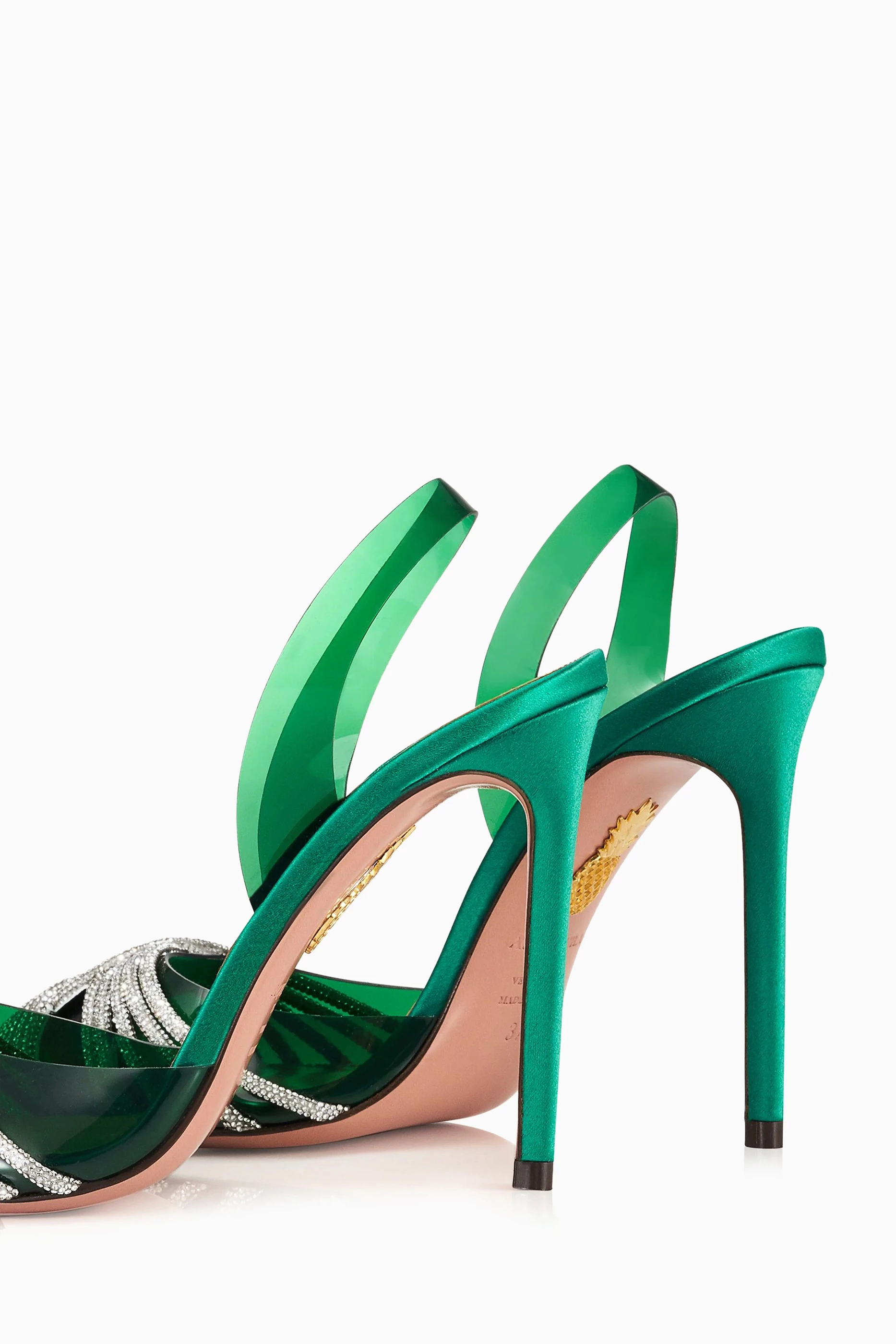 Buy Aquazzura Green Gatsby Sling 105 Pumps in PVC Satin for