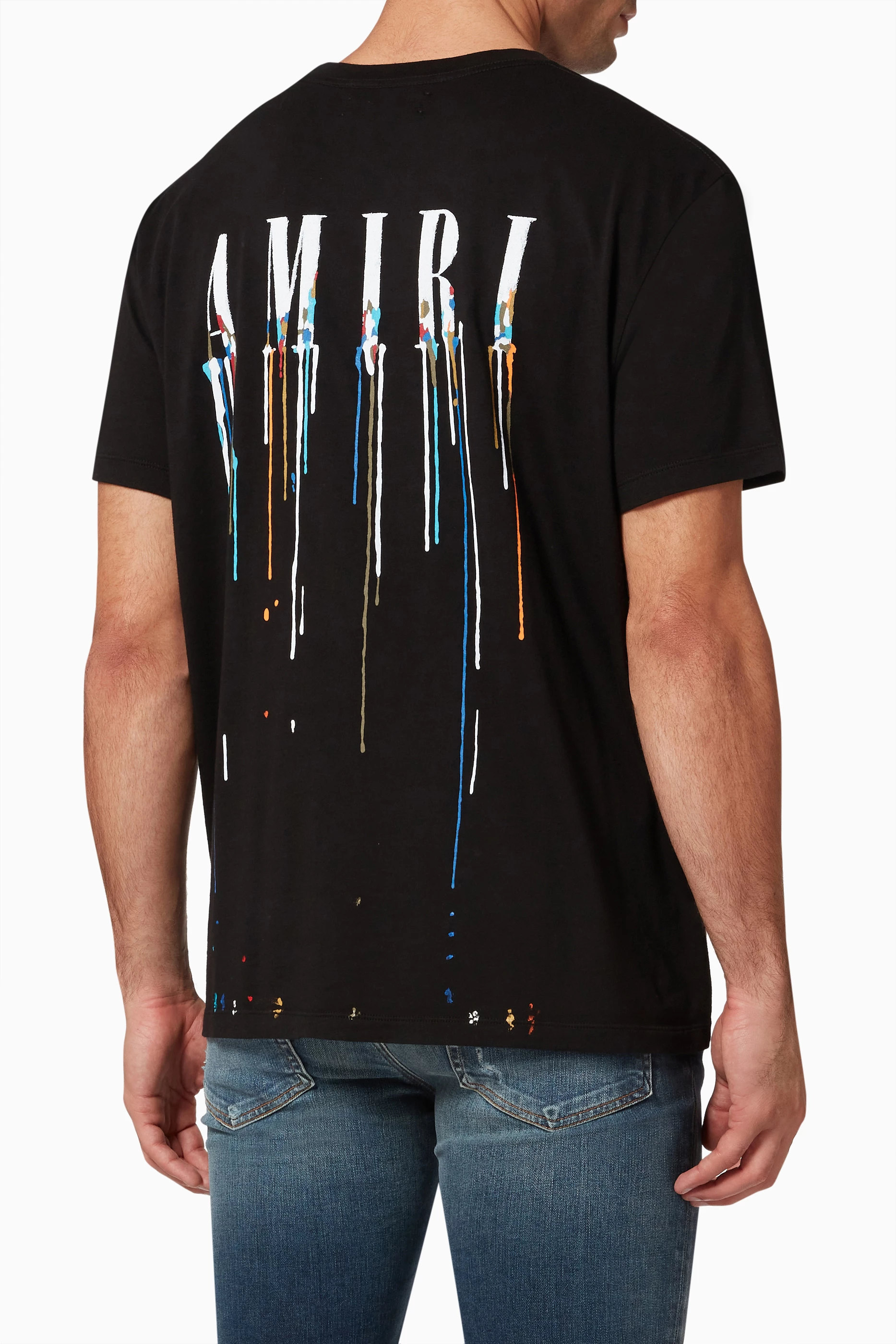 Men paint drip print skinny shirt top