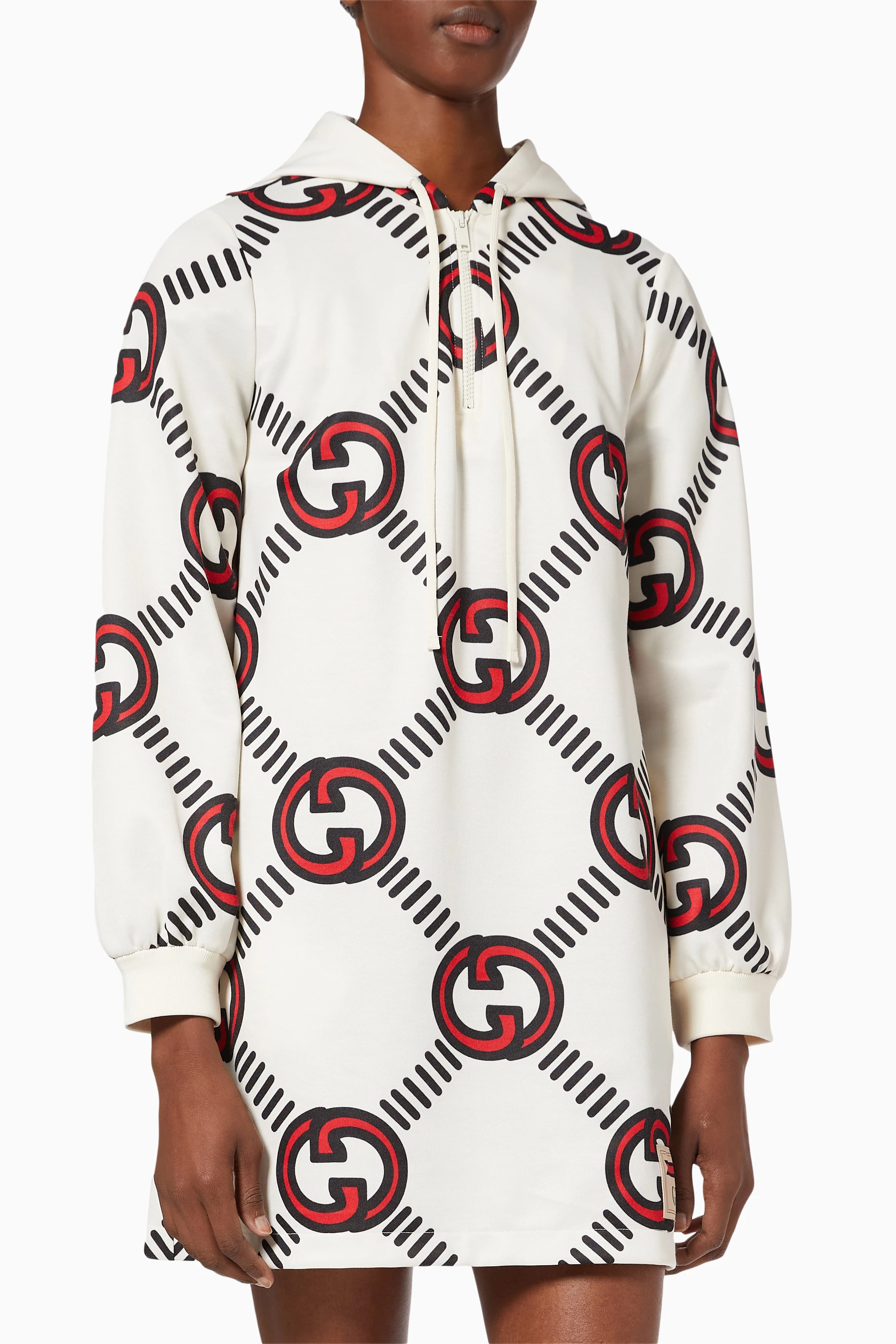 Buy Gucci Neutral Interlocking G Hoodie Dress in Technical Jersey