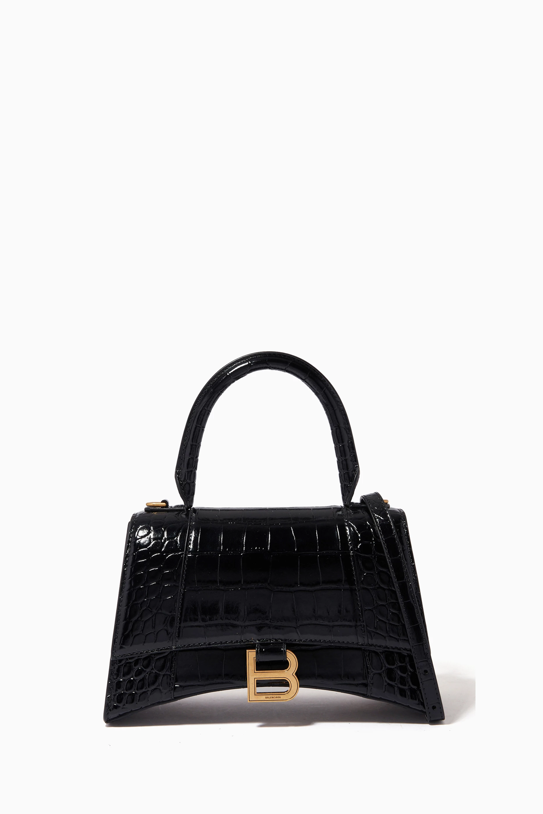 Buy Balenciaga Black Hourglass Small Top Handle Bag in Shiny