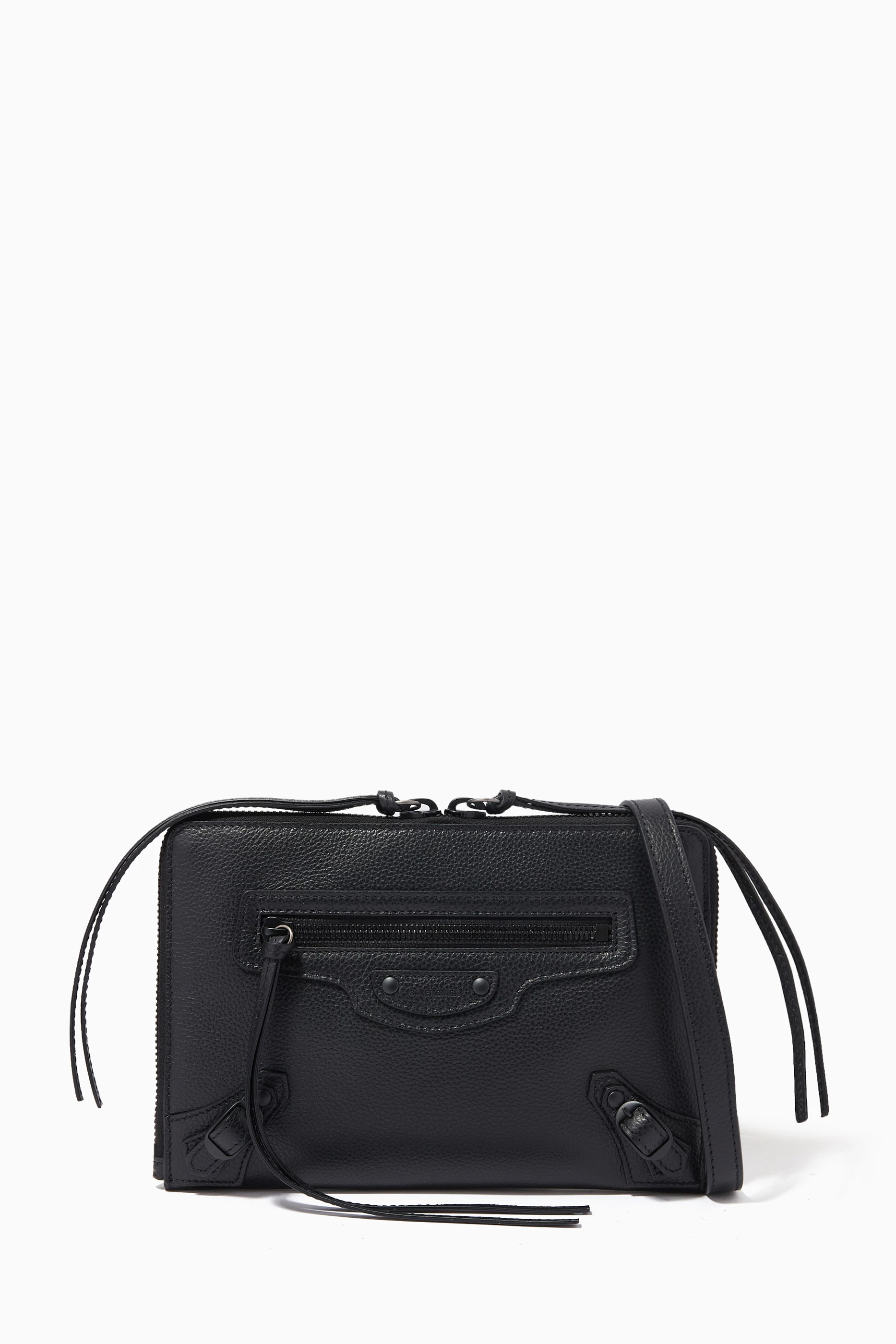 Buy Balenciaga Black Neo Classic Small Pouch with Strap in Grained Calfskin for Women in UAE Ounass
