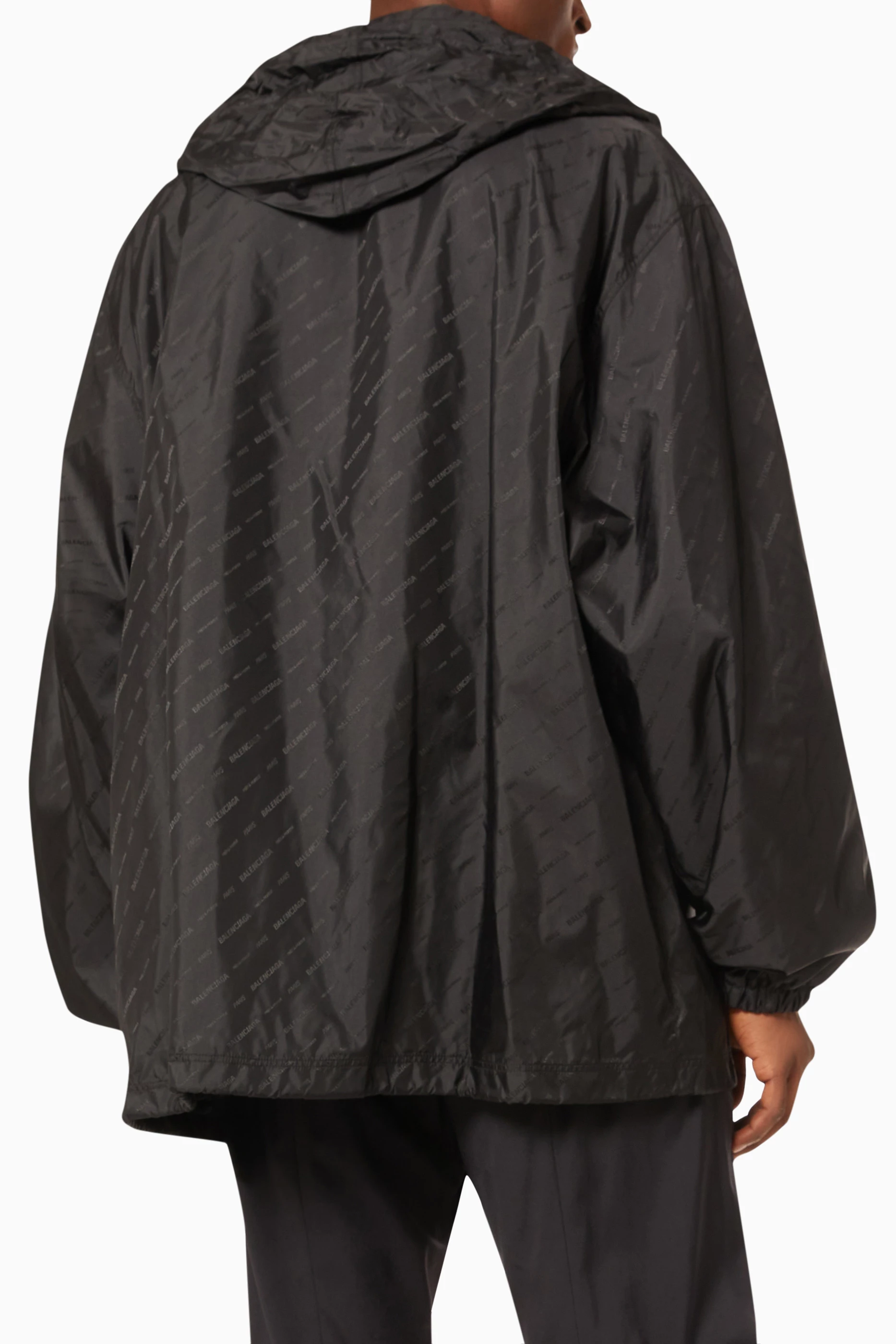 Buy Balenciaga Black Allover Logo Rain Jacket in Nylon Jacquard