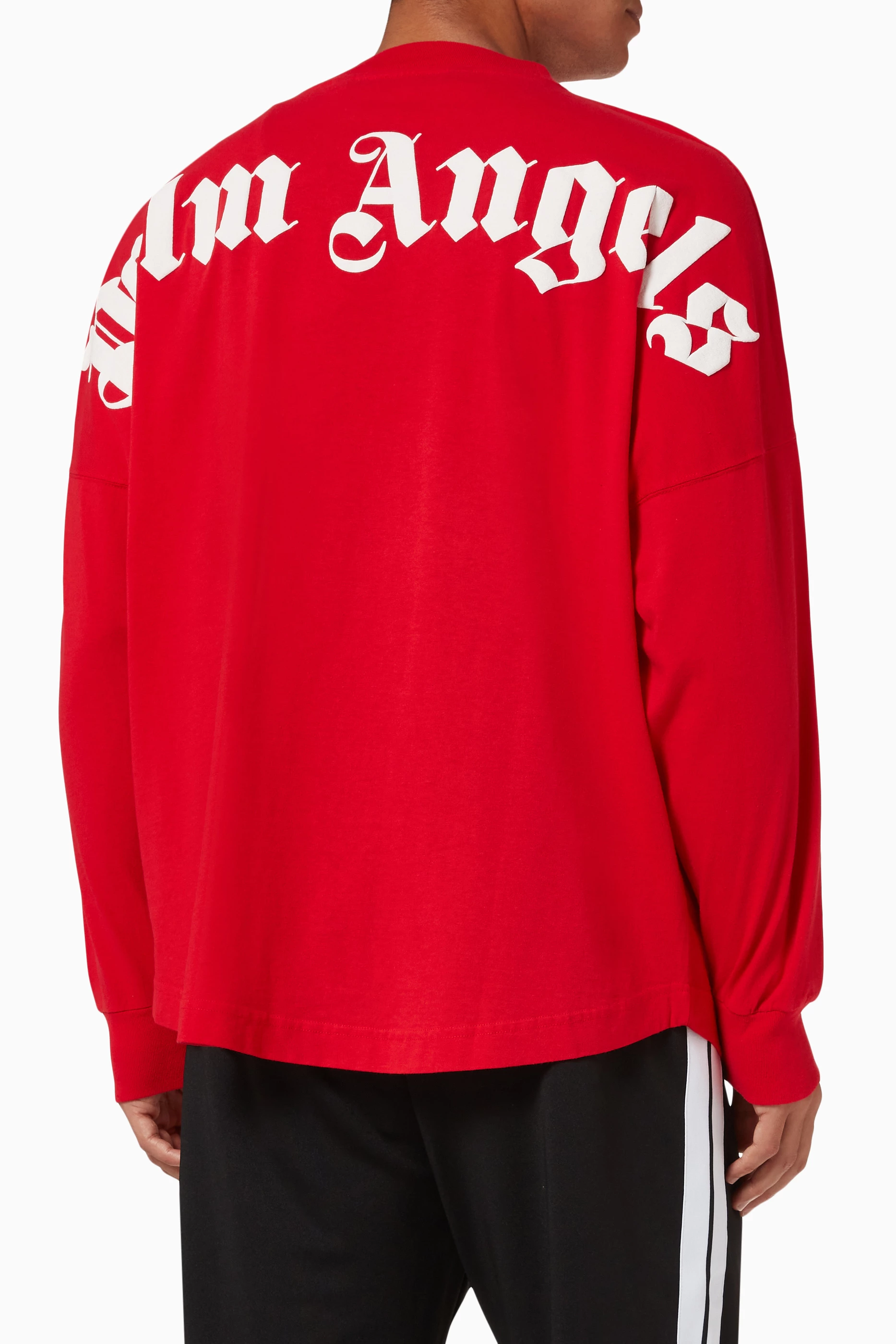 Buy Palm Angels Red Oversized Long Sleeve Logo T shirt in Cotton